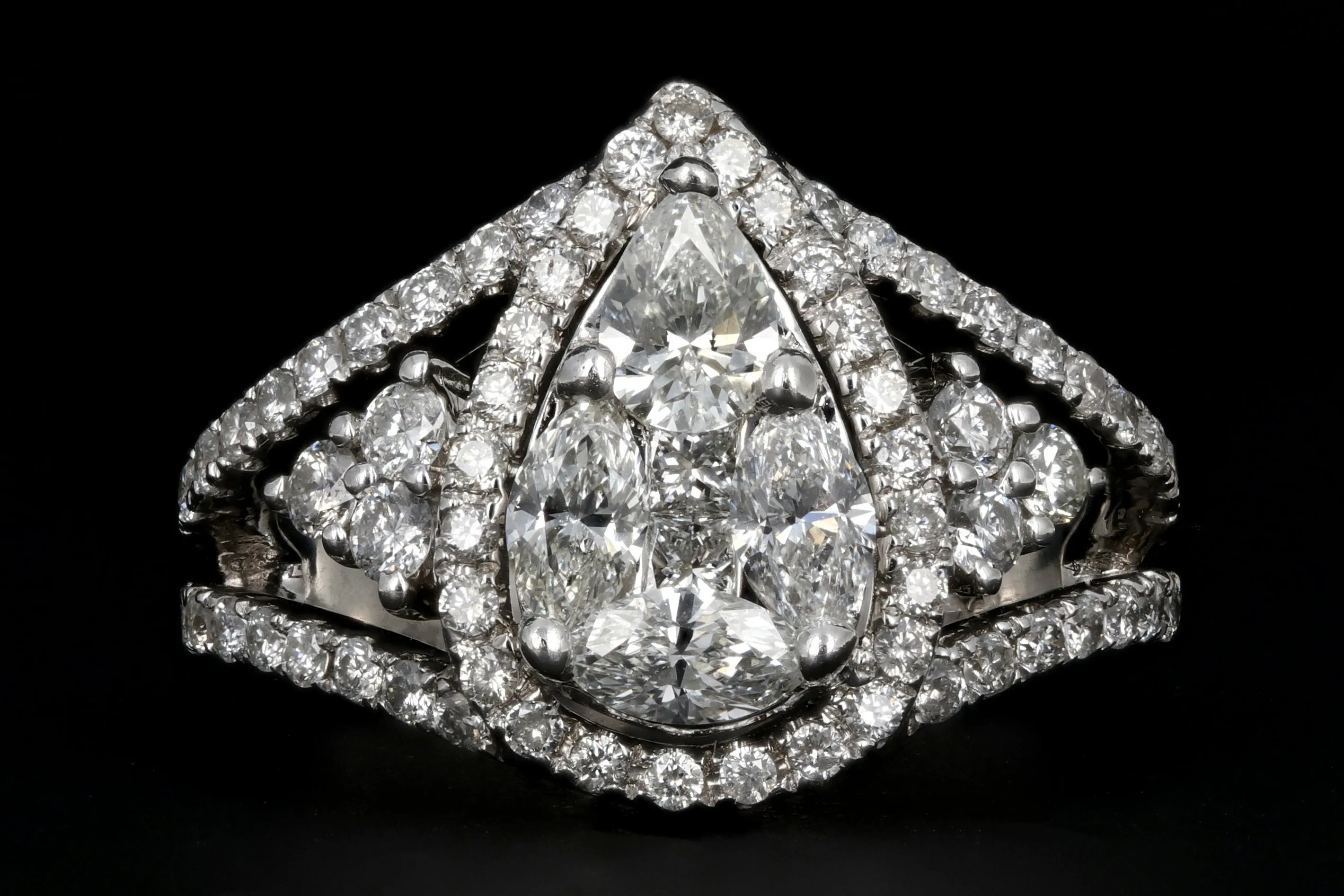 Modern 14K White Gold 1.75 Carat Diamond Weight Total Engagement Ring