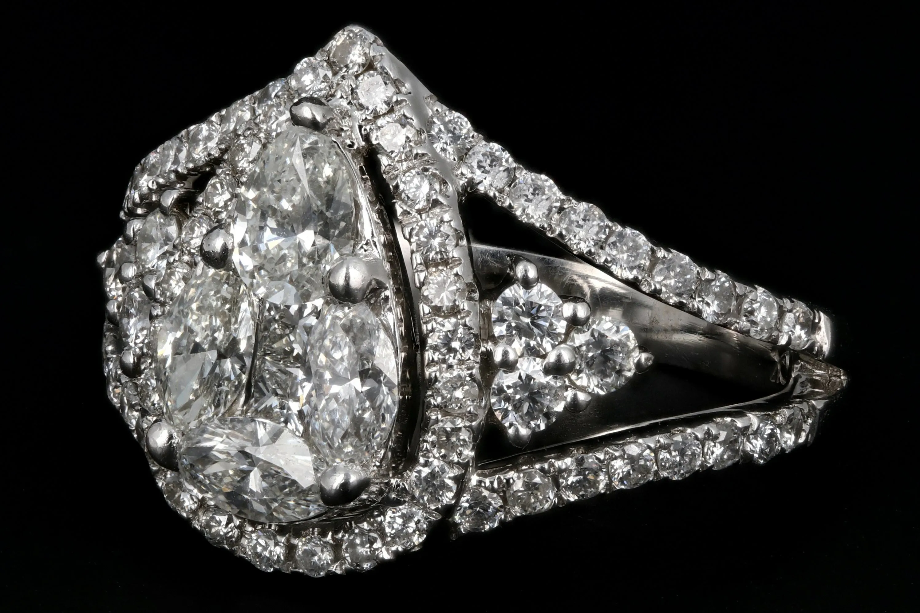 Modern 14K White Gold 1.75 Carat Diamond Weight Total Engagement Ring