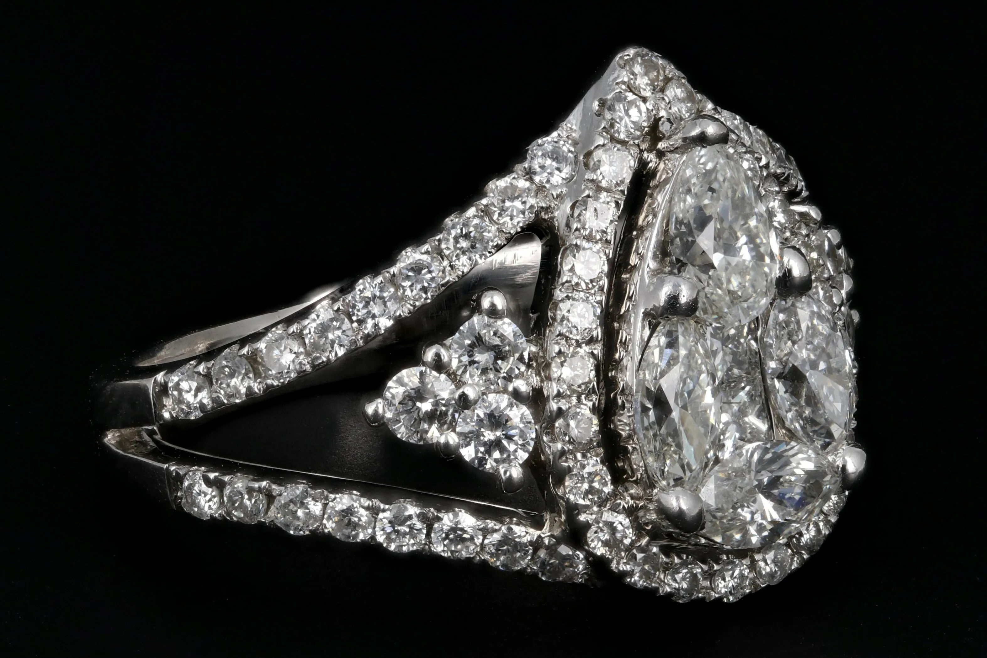 Modern 14K White Gold 1.75 Carat Diamond Weight Total Engagement Ring