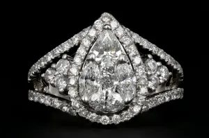 Modern 14K White Gold 1.75 Carat Diamond Weight Total Engagement Ring