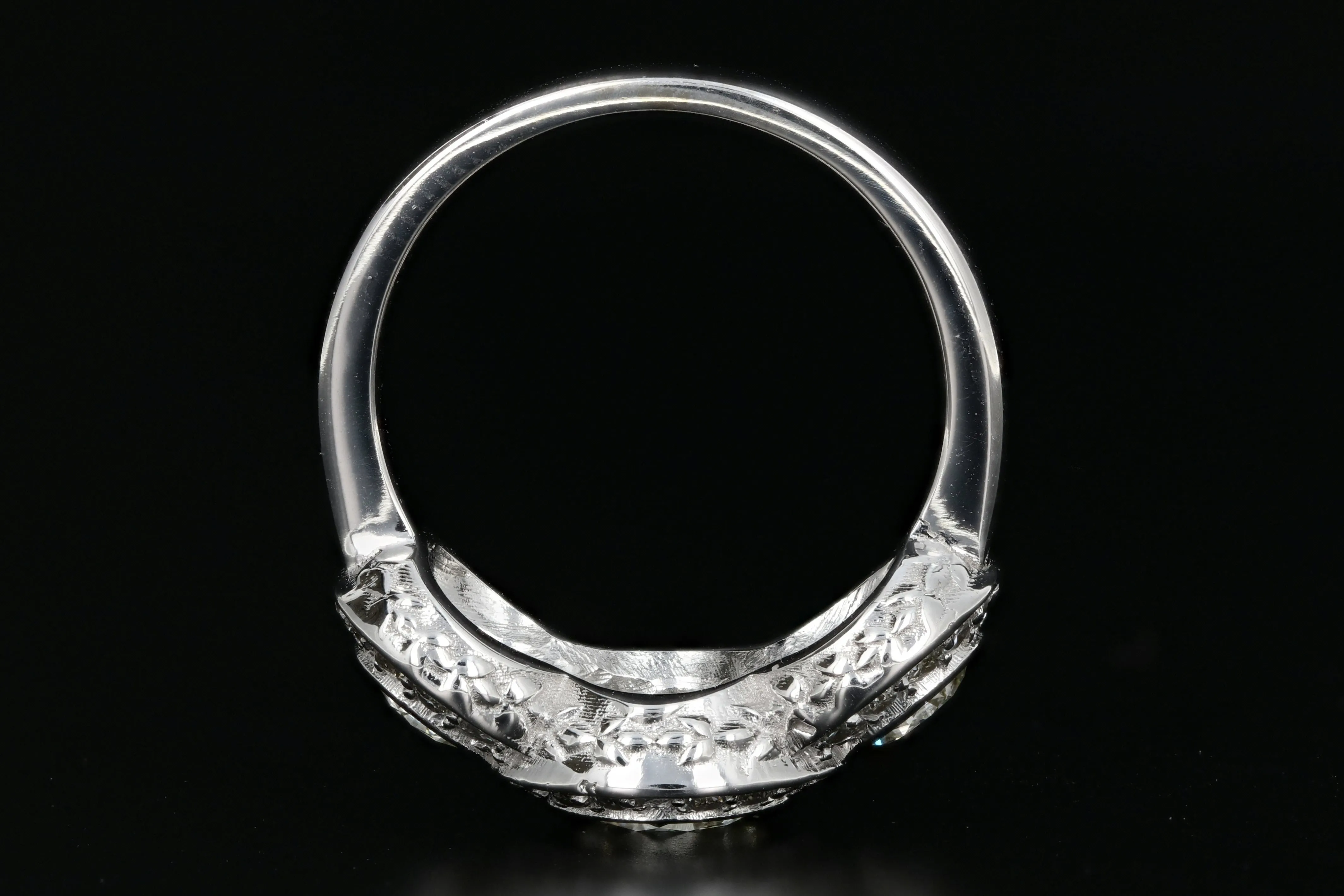 Modern 14K White Gold 3 Stone 2.45 Carat Diamond Weight Total Halo Ring