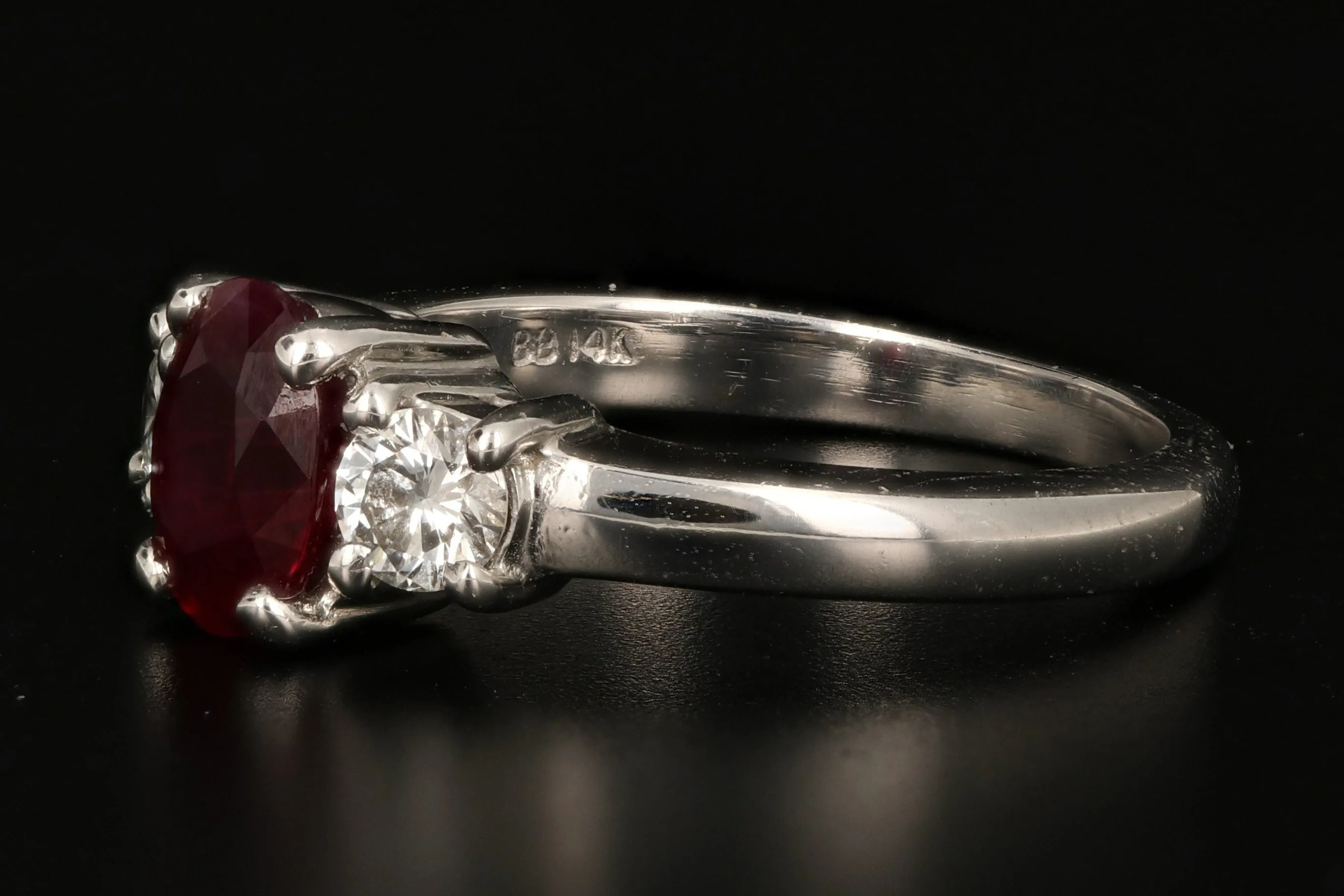 Modern 14K White Gold .75 Carat Natural Ruby and Diamond Ring