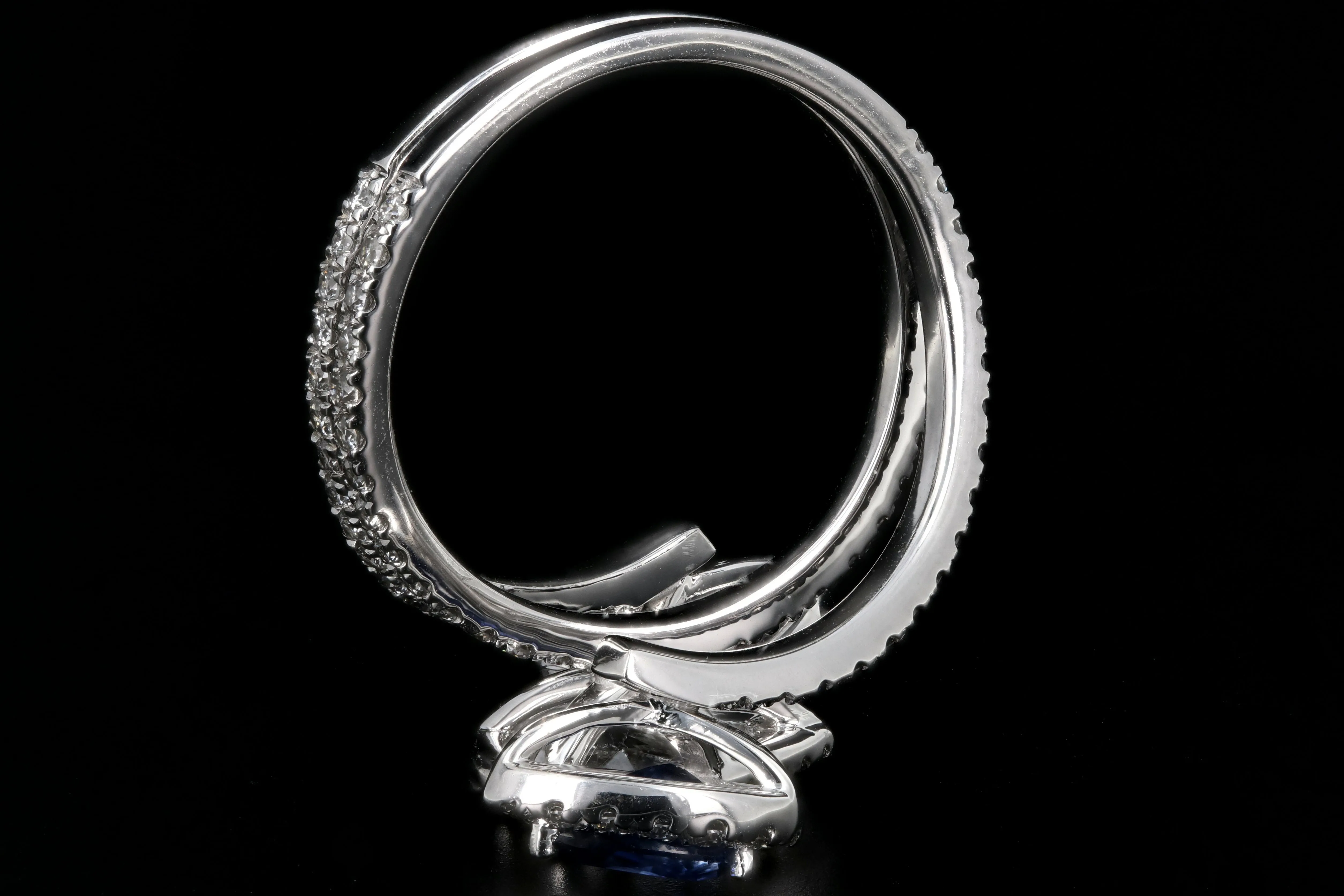 Modern 14K White Gold .83 CT Pear Cut Diamond And Sapphire Triple Bypass Ring GIA Certified