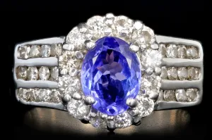 Modern 18K White Gold 1.2CT Tanzanite and Diamond Ring