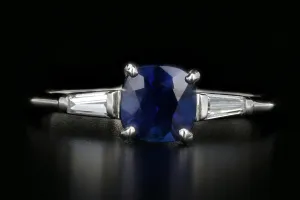 Modern Cushion Cut Natural Royal Blue Sapphire and Diamond Ring AGL Certified