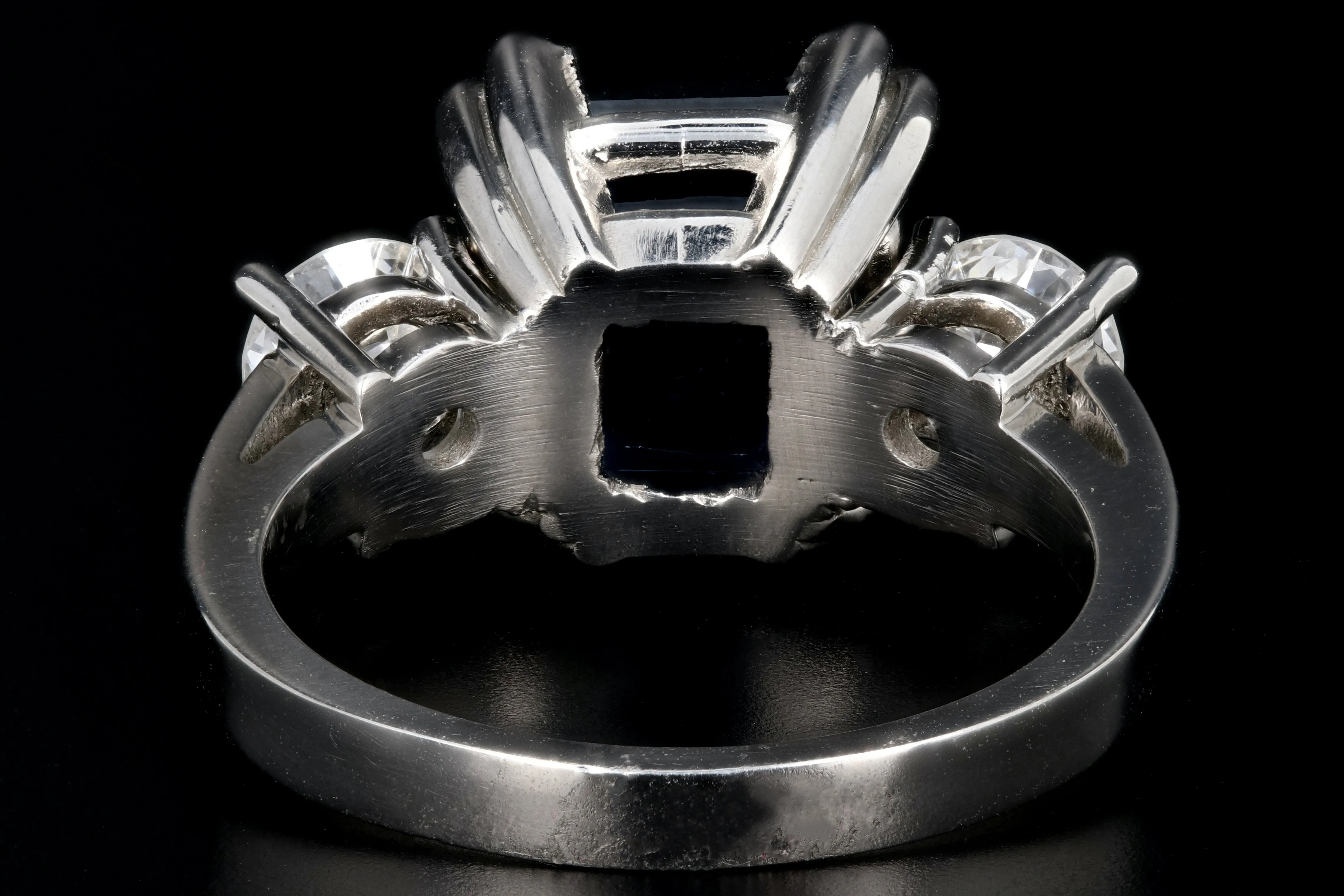 Modern Platinum AGL Certified 7.88 Carat Emerald Cut Sapphire and GIA Certified Diamond Ring