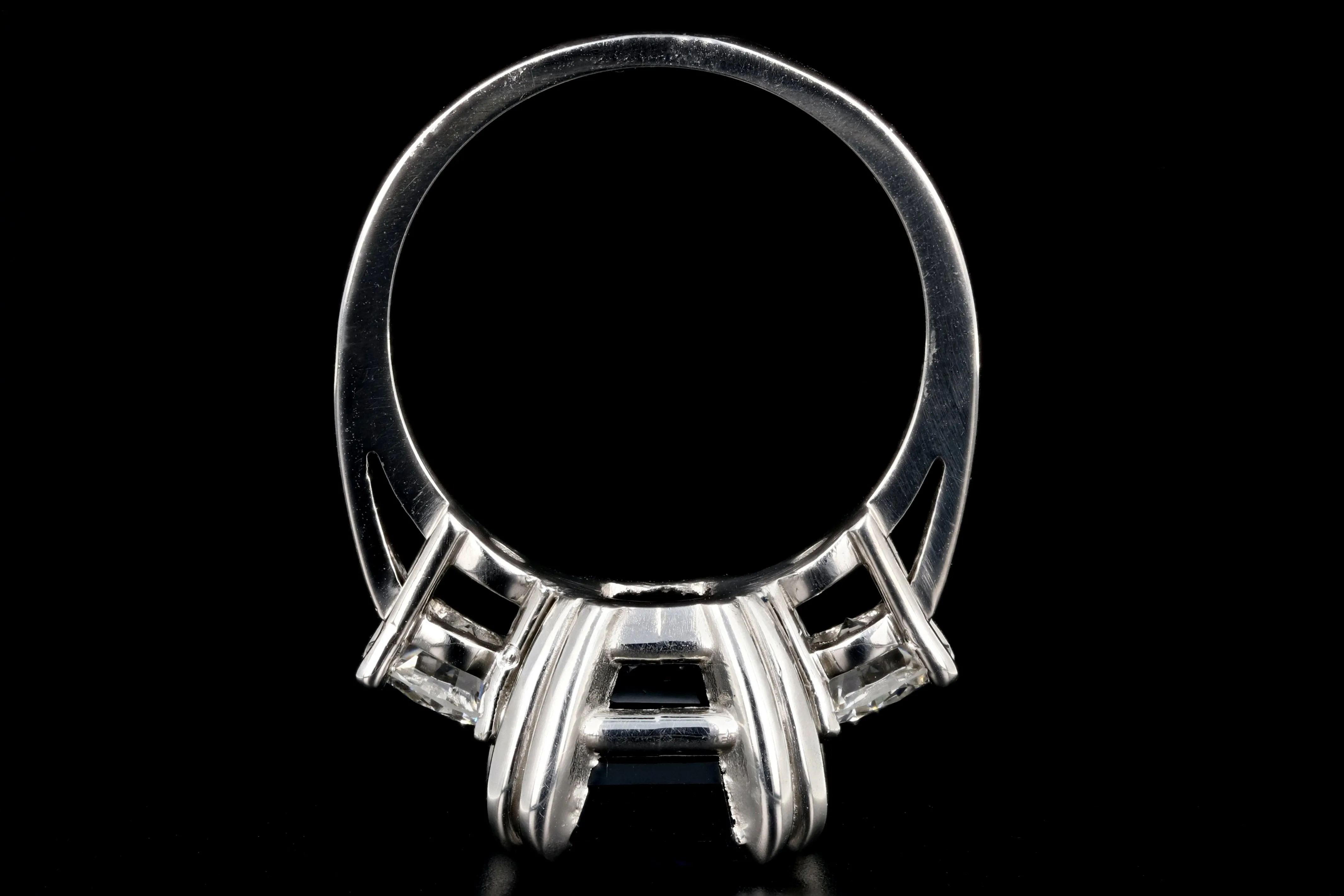 Modern Platinum AGL Certified 7.88 Carat Emerald Cut Sapphire and GIA Certified Diamond Ring