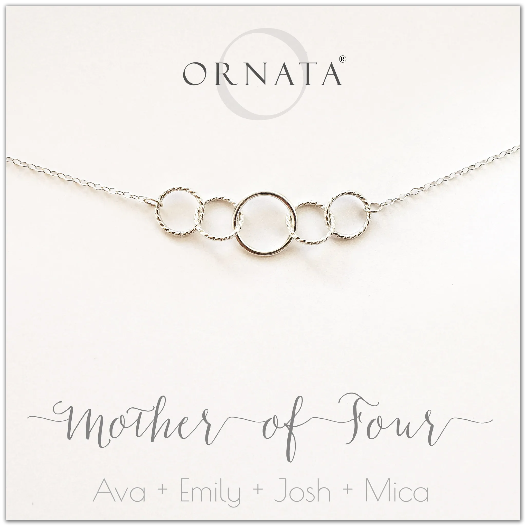 Mother of Four PERSONALIZED Sterling Silver Necklace by Ornata