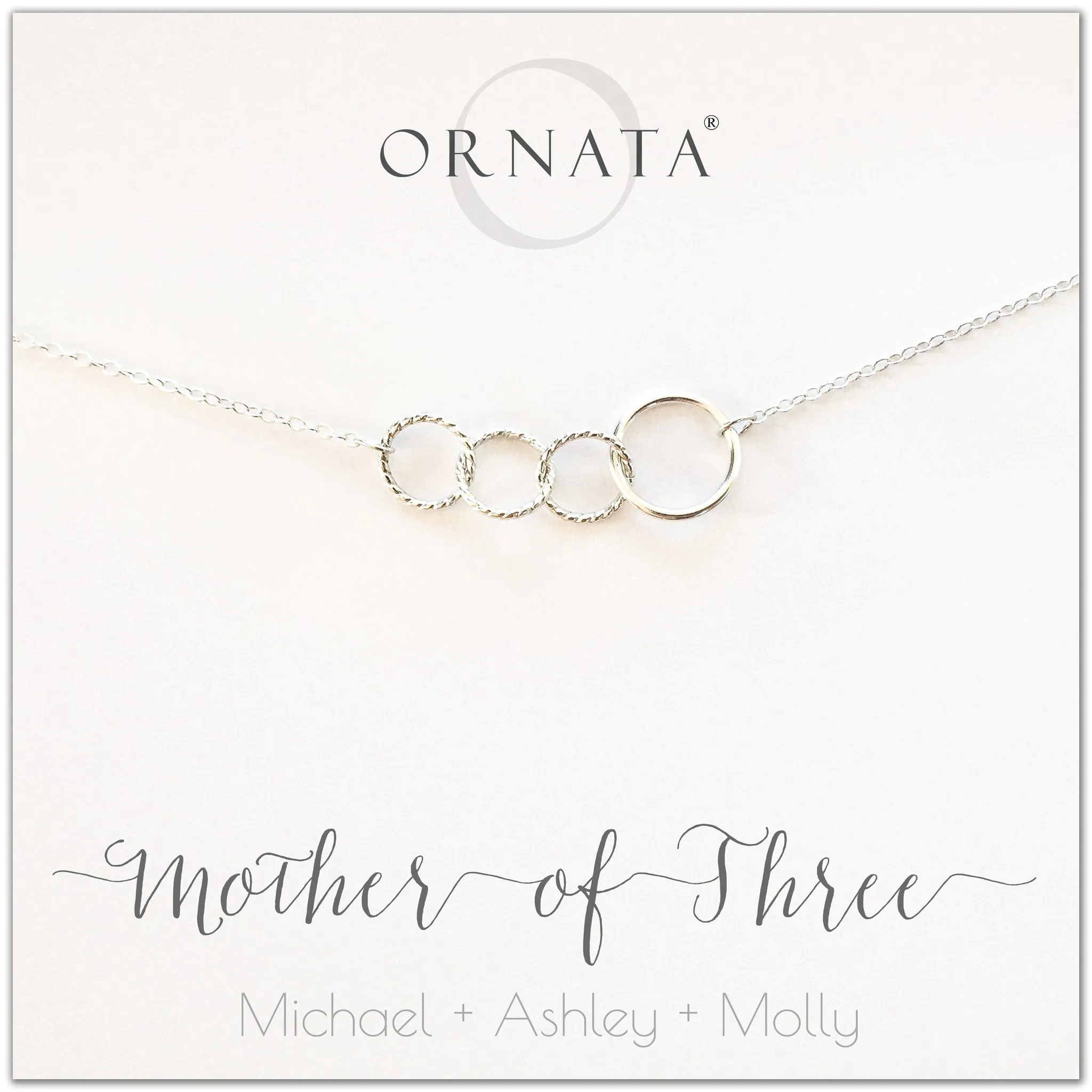 “Mother of Three” Interlocking Sterling Silver Necklace | One Adult & Three Children