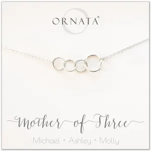 “Mother of Three” Interlocking Sterling Silver Necklace | One Adult & Three Children