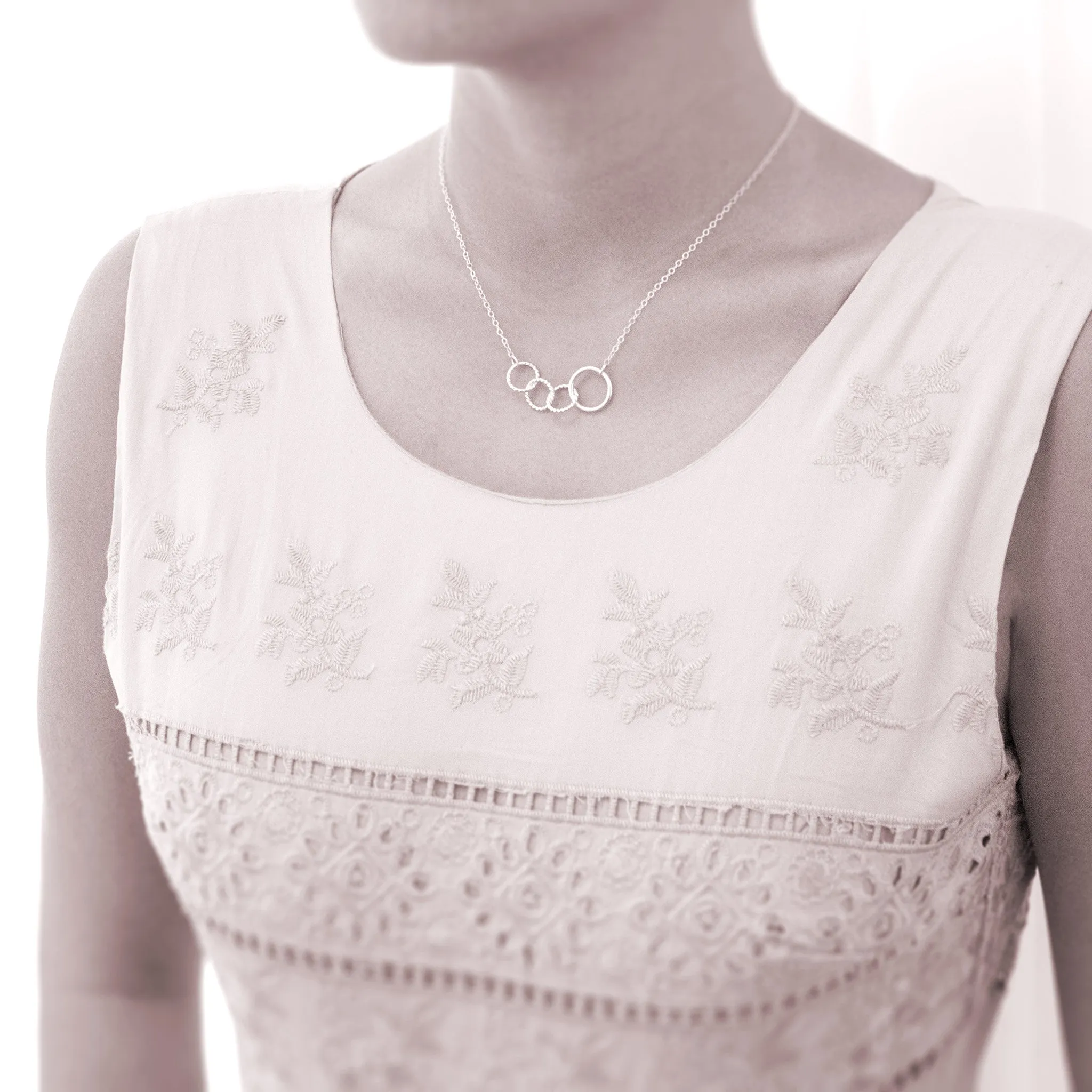 “Mother of Three” Interlocking Sterling Silver Necklace | One Adult & Three Children