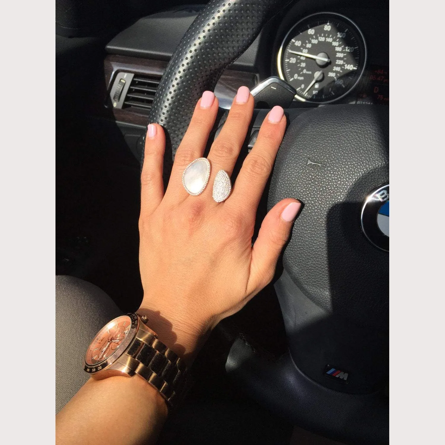 Mother Pearl Disc Ring- Silver
