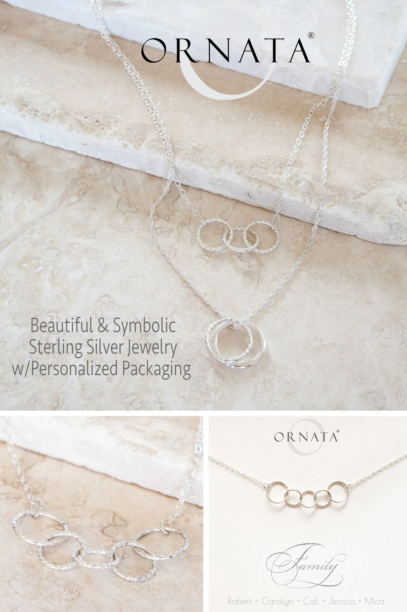 Mother's Day Jewelry - Family of Five Sterling Silver Necklace - Personalized