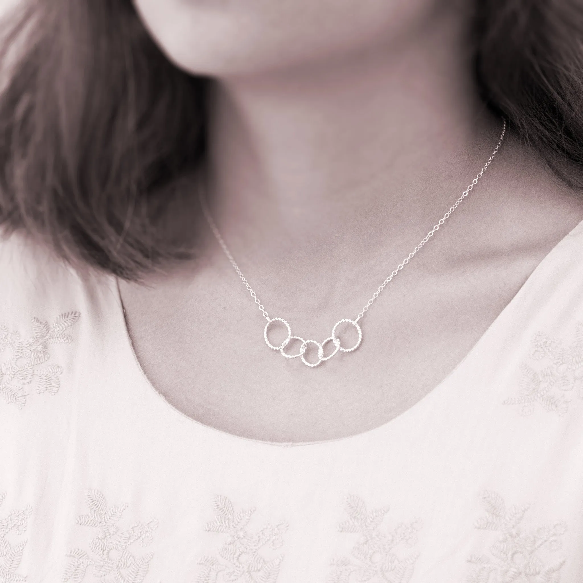 Mother's Day Jewelry - Family of Five Sterling Silver Necklace - Personalized