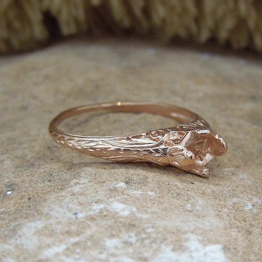 MOUNTING ONLY: Petite Engraved Ring Mounting in White, Yellow, and Rose Gold