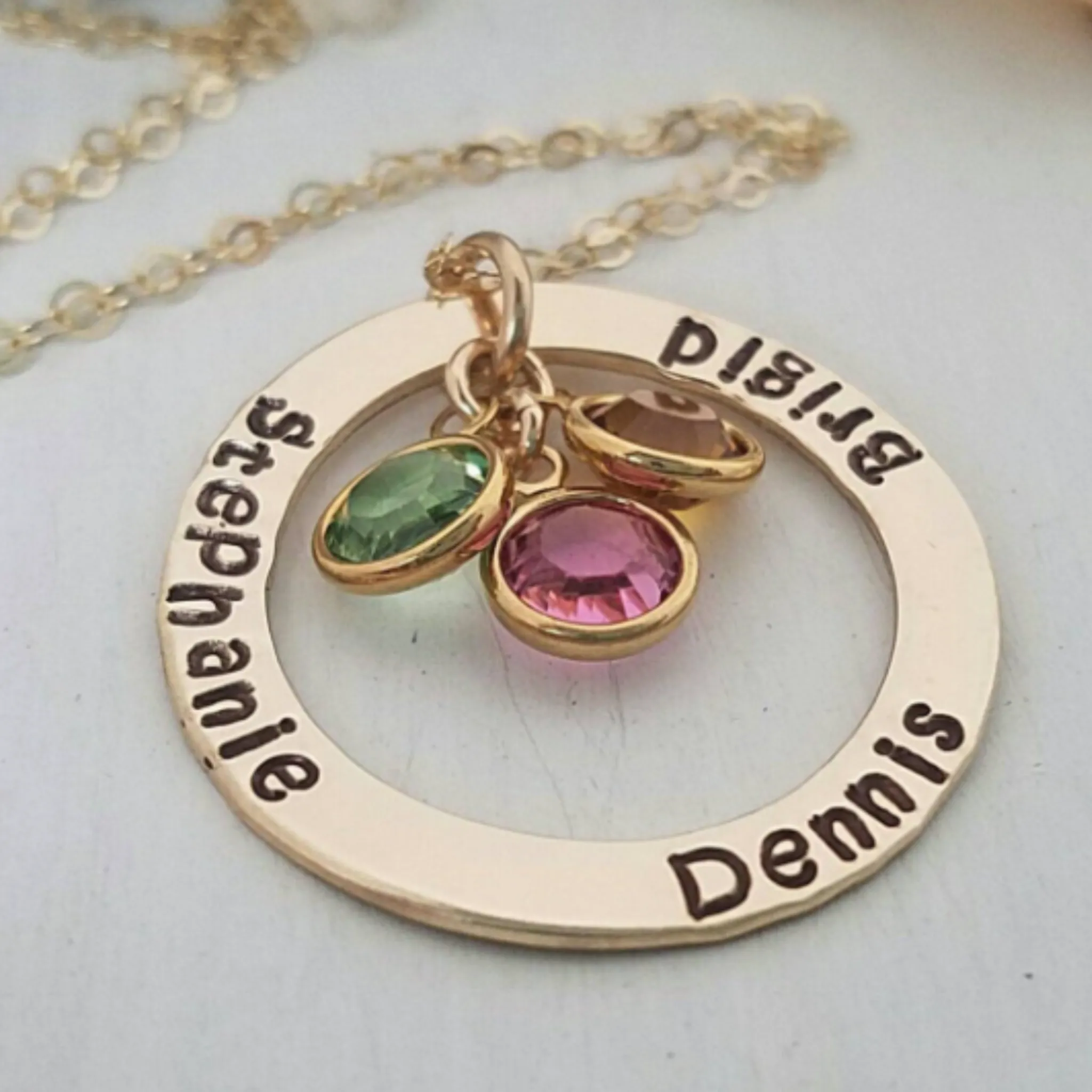 Multi Name and Birthstone Open Circle Necklace - 14kt Gold Fill