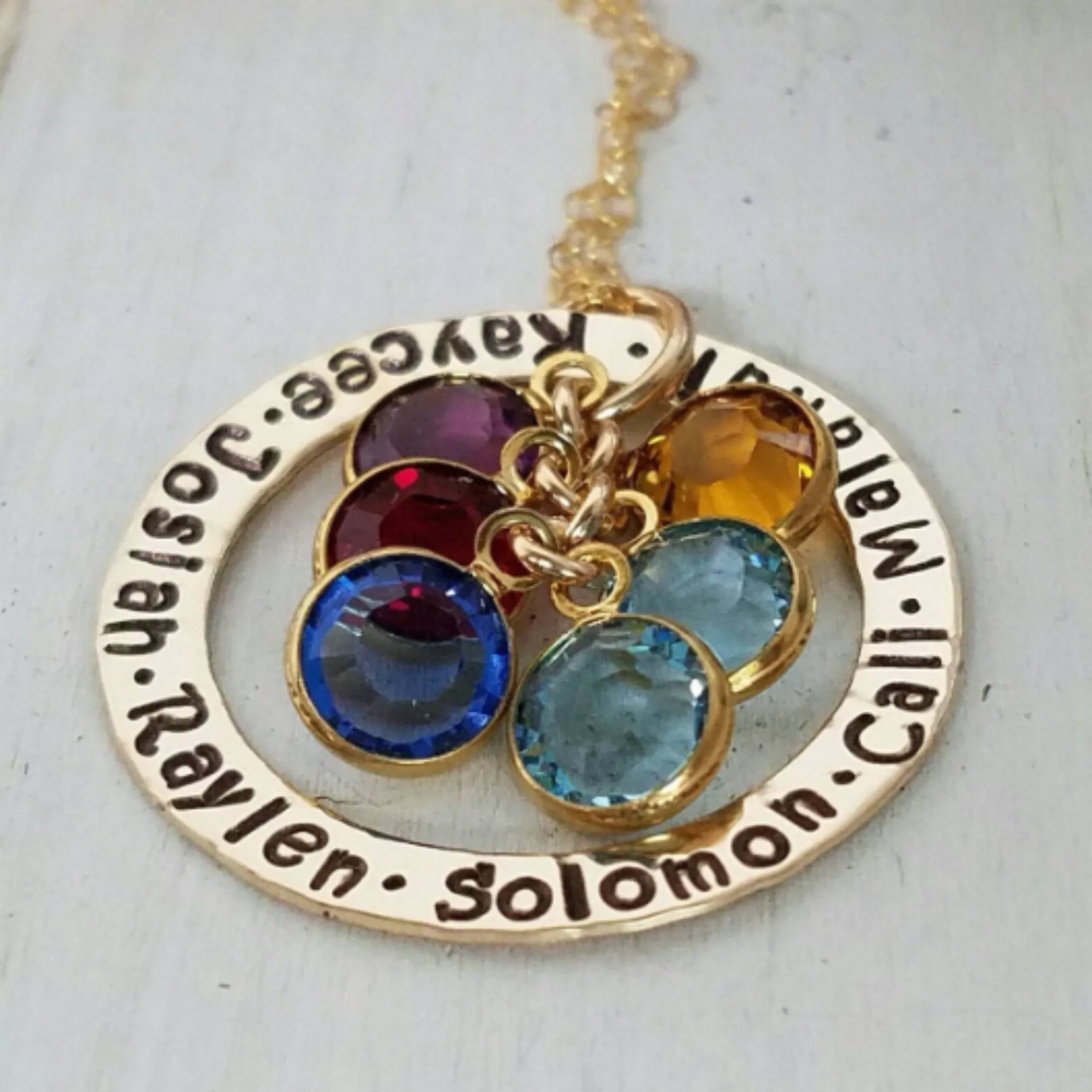 Multi Name and Birthstone Open Circle Necklace - 14kt Gold Fill