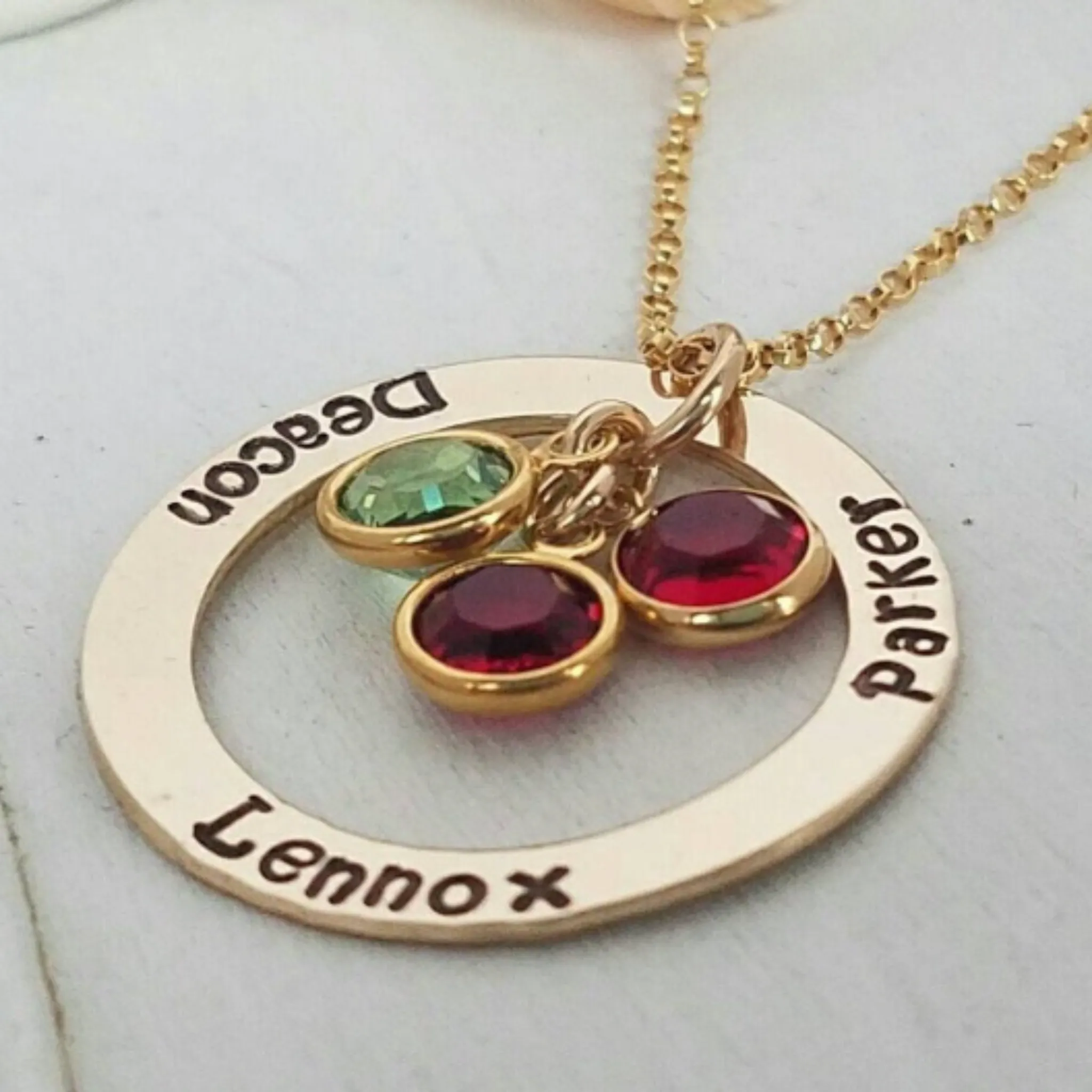 Multi Name and Birthstone Open Circle Necklace - 14kt Gold Fill