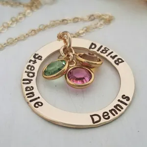 Multi Name and Birthstone Open Circle Necklace - 14kt Gold Fill