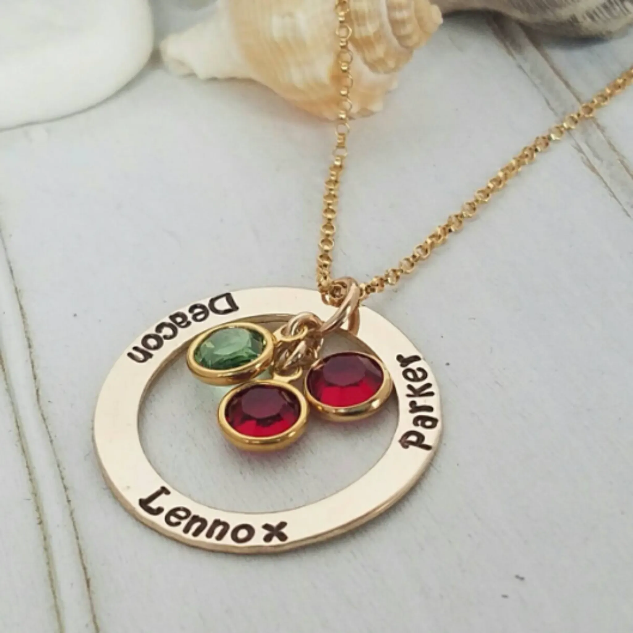 Multi Name and Birthstone Open Circle Necklace - 14kt Gold Fill
