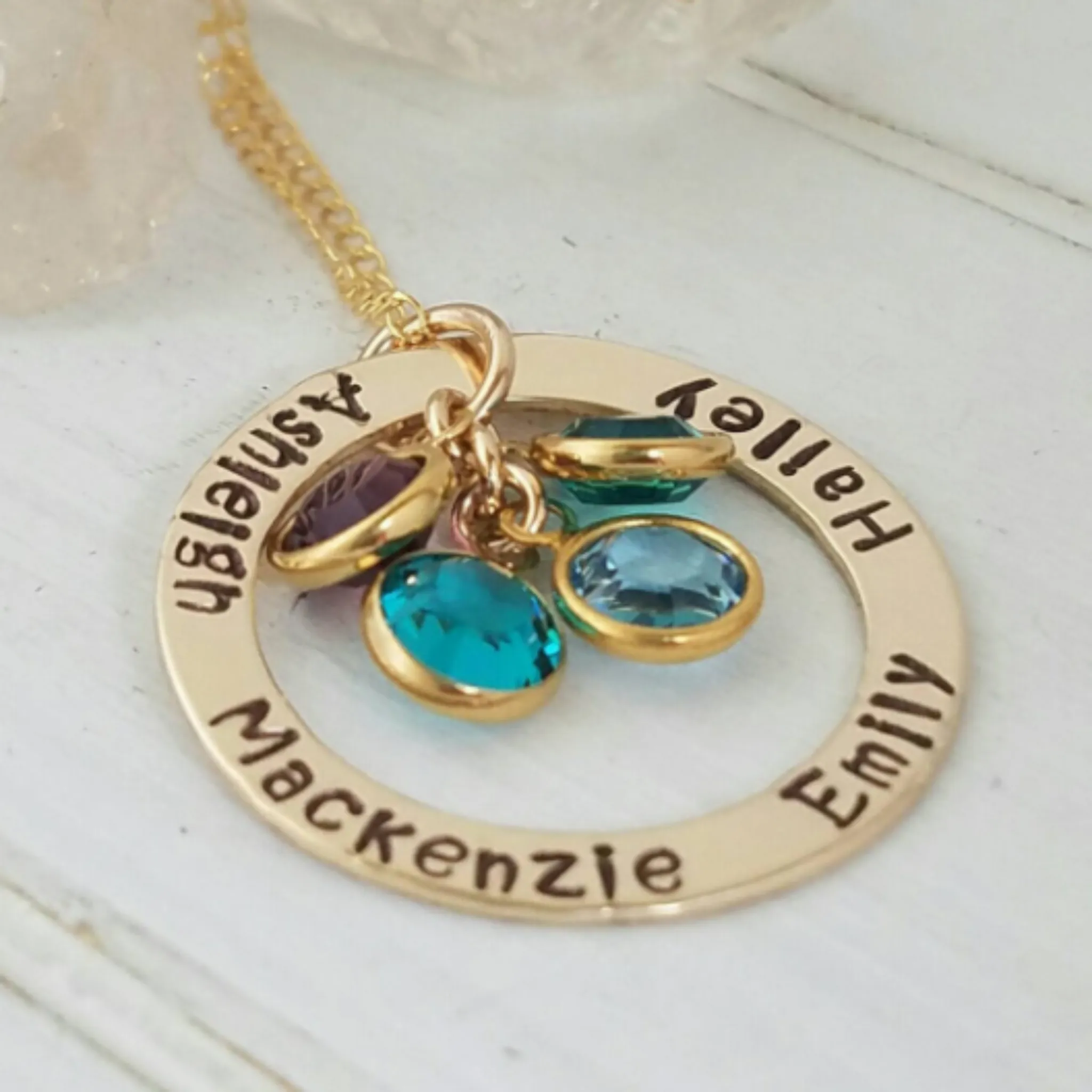 Multi Name and Birthstone Open Circle Necklace - 14kt Gold Fill