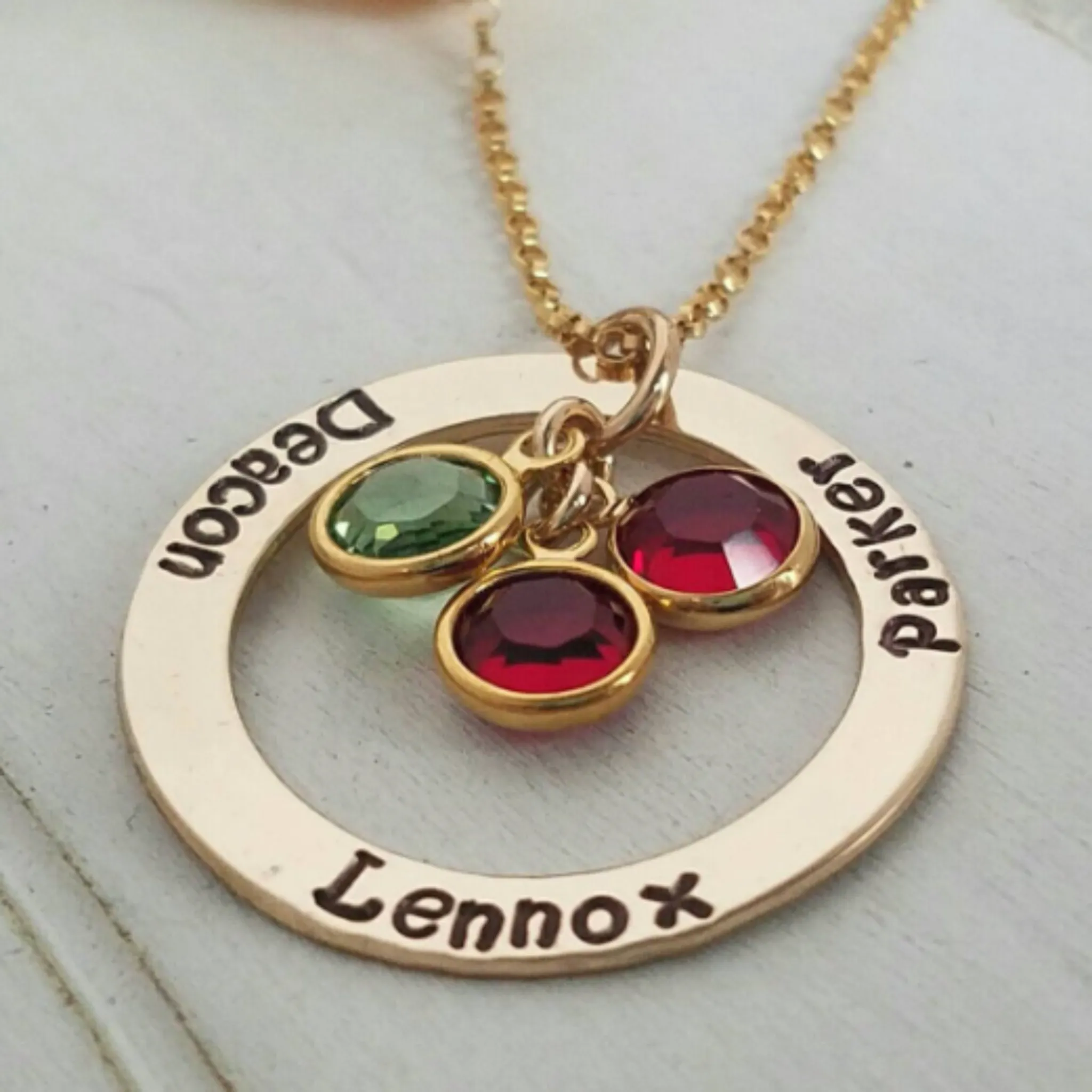 Multi Name and Birthstone Open Circle Necklace - 14kt Gold Fill
