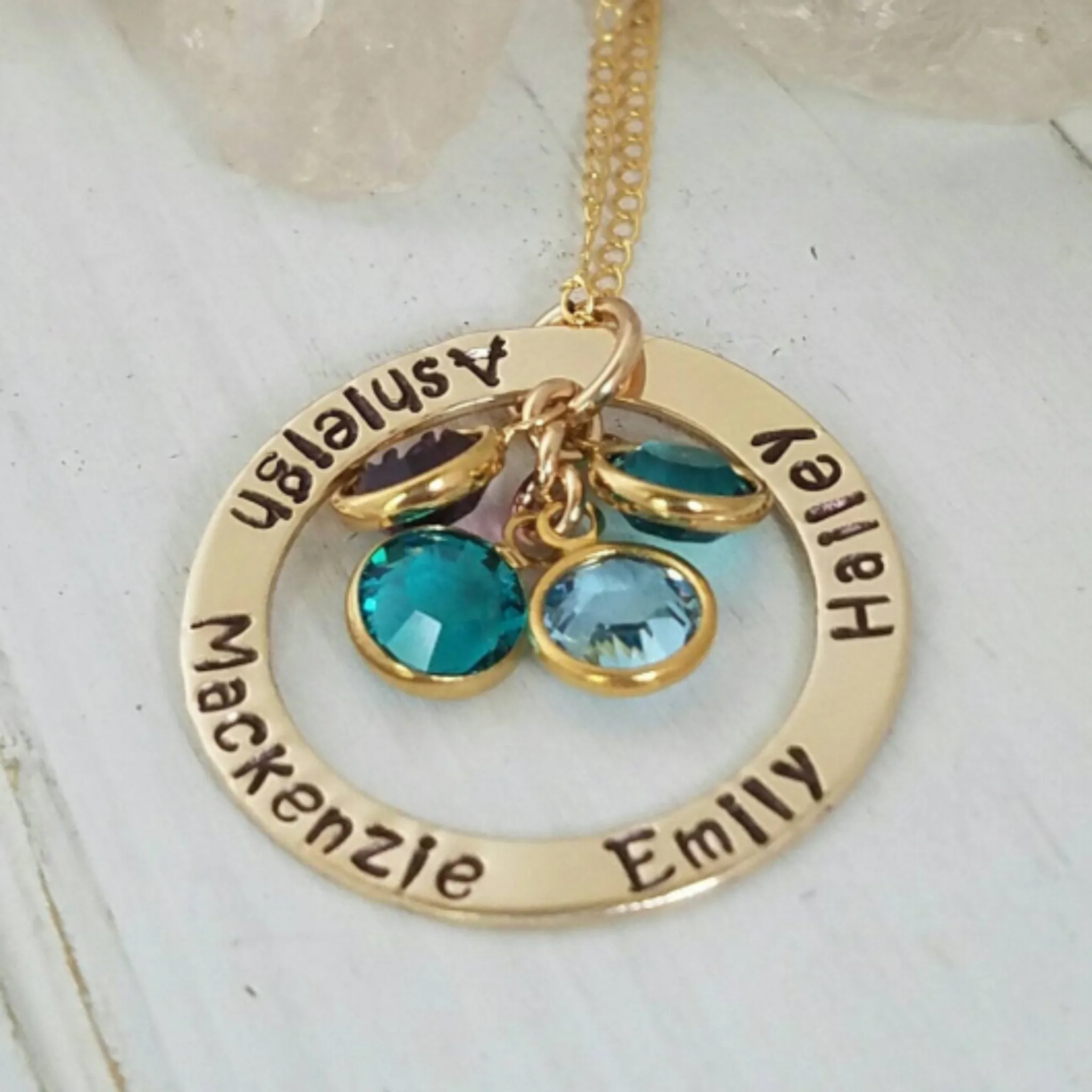 Multi Name and Birthstone Open Circle Necklace - 14kt Gold Fill