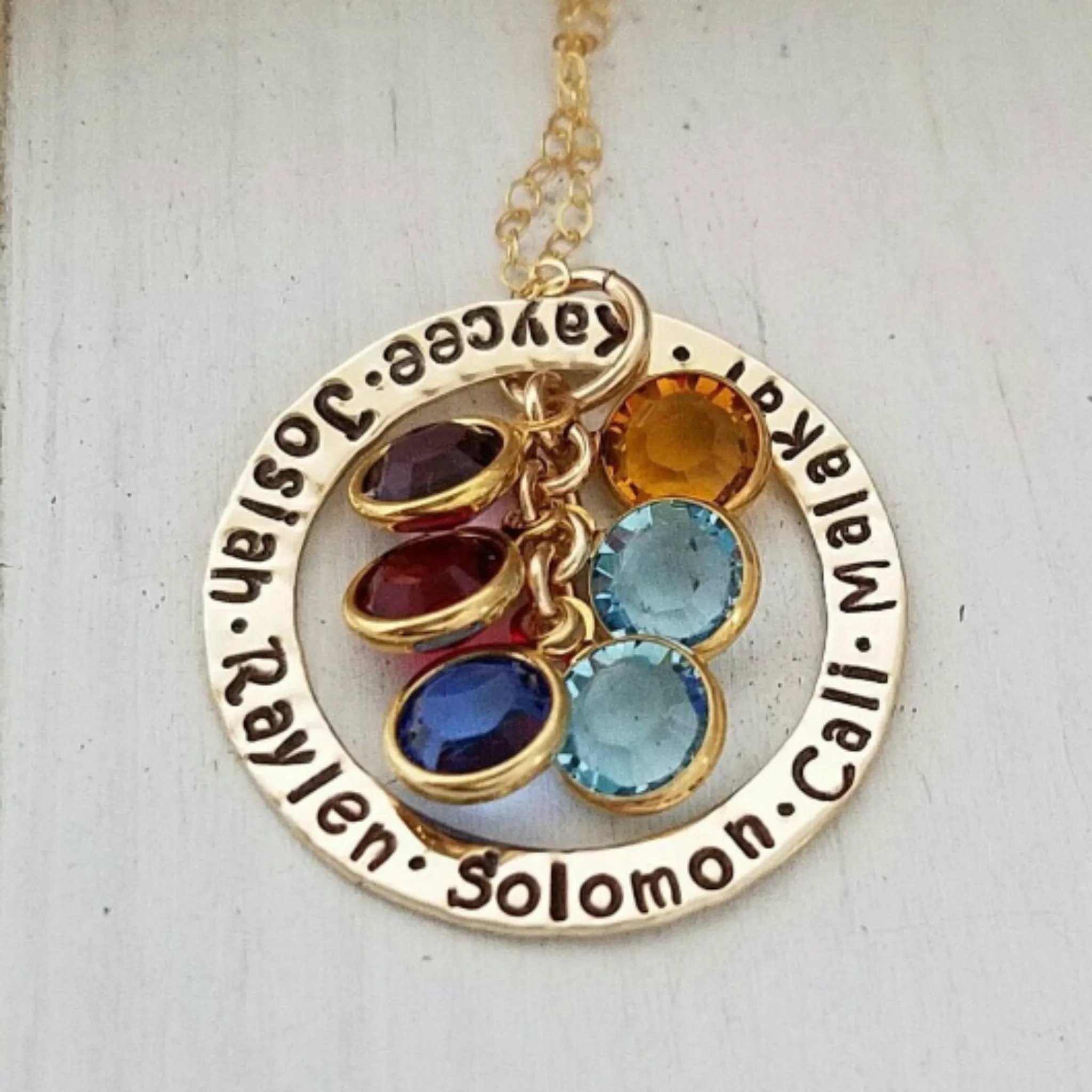 Multi Name and Birthstone Open Circle Necklace - 14kt Gold Fill