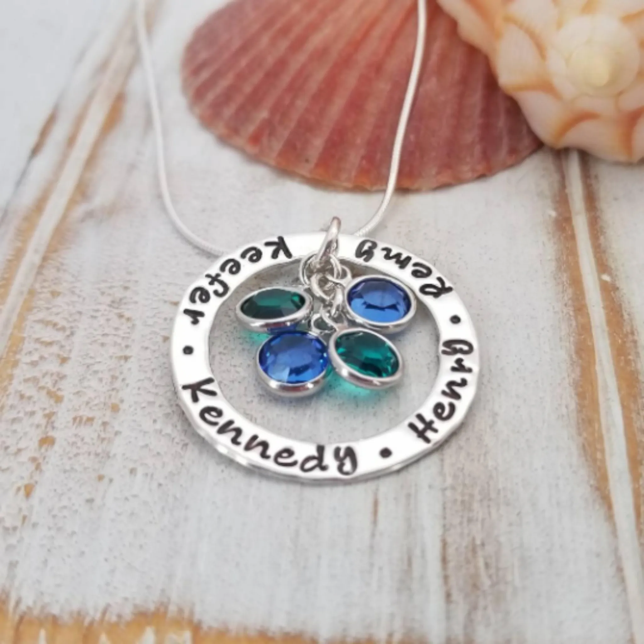 Multi Name Washer Style Necklace - Sterling Silver