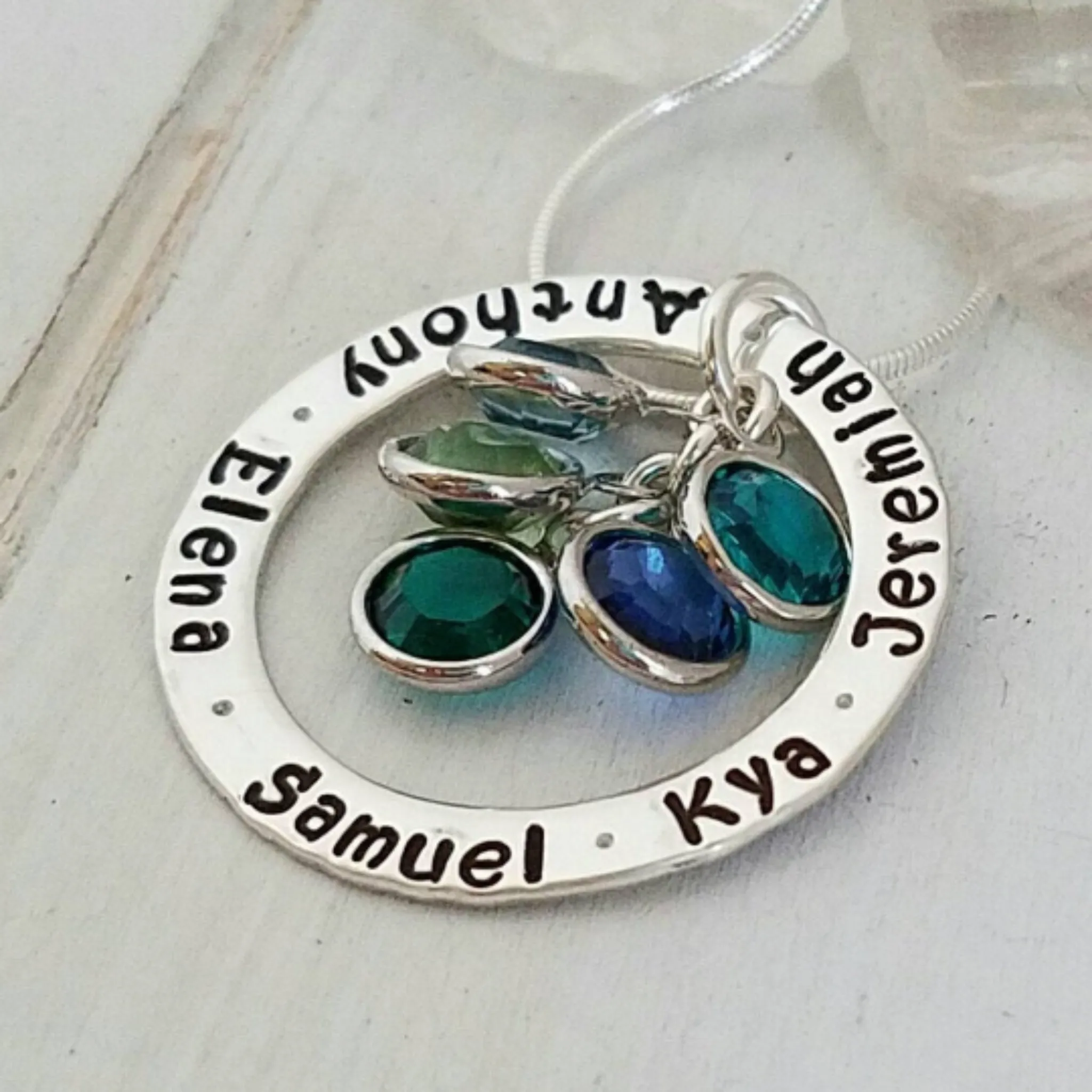 Multi Name Washer Style Necklace - Sterling Silver