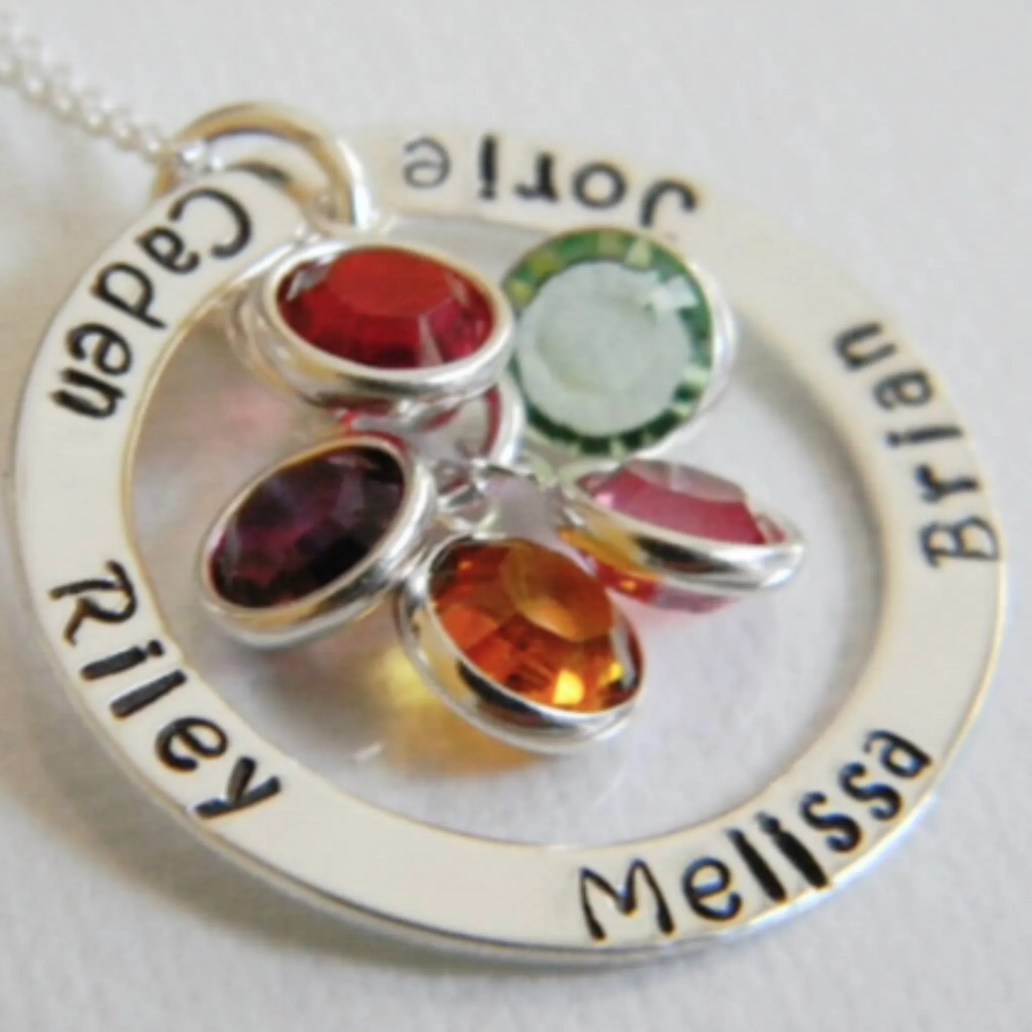 Multi Name Washer Style Necklace - Sterling Silver