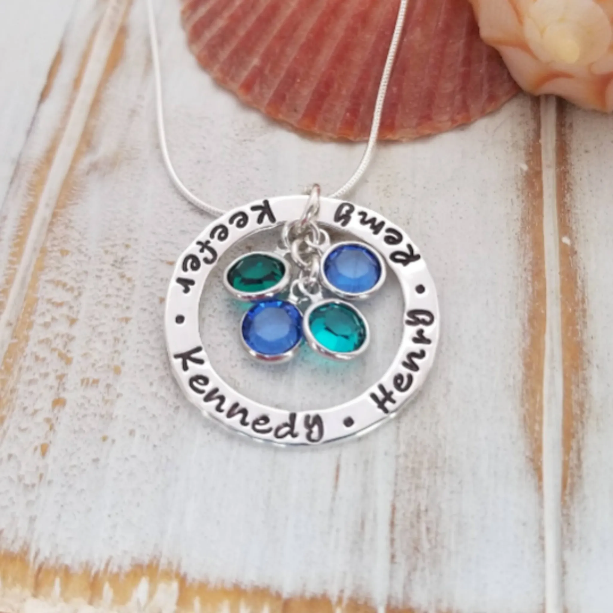 Multi Name Washer Style Necklace - Sterling Silver