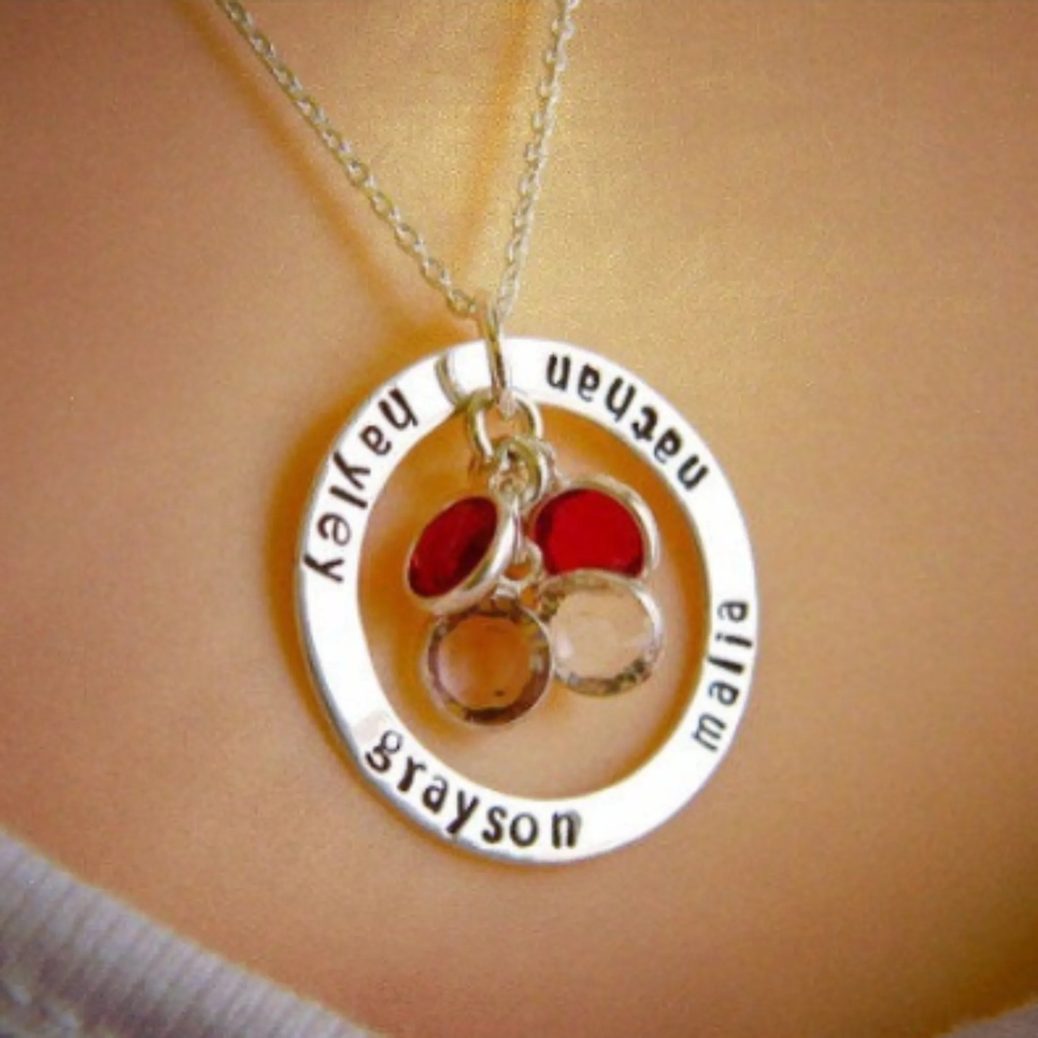 Multi Name Washer Style Necklace - Sterling Silver