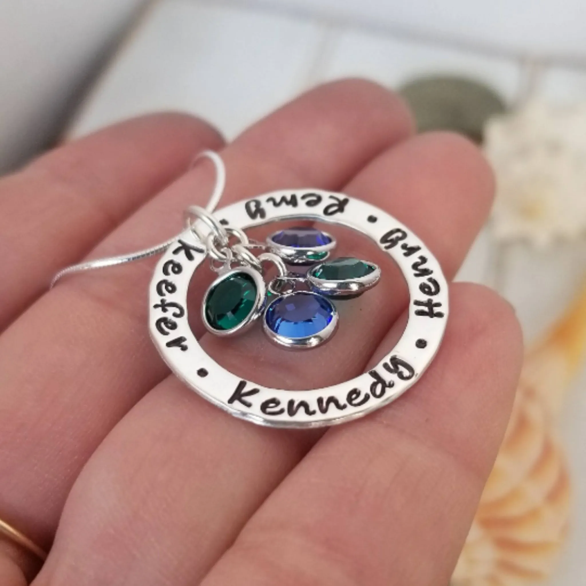 Multi Name Washer Style Necklace - Sterling Silver