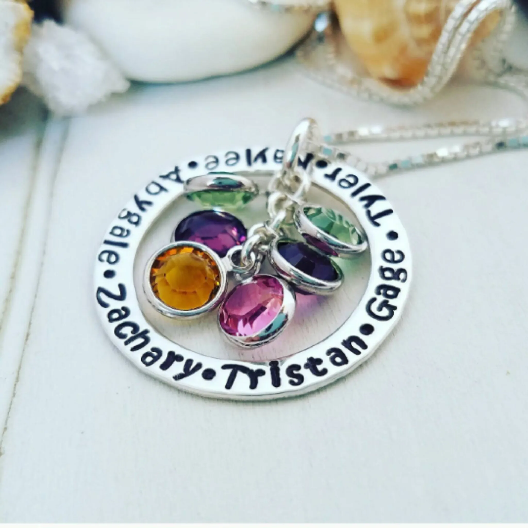 Multi Name Washer Style Necklace - Sterling Silver