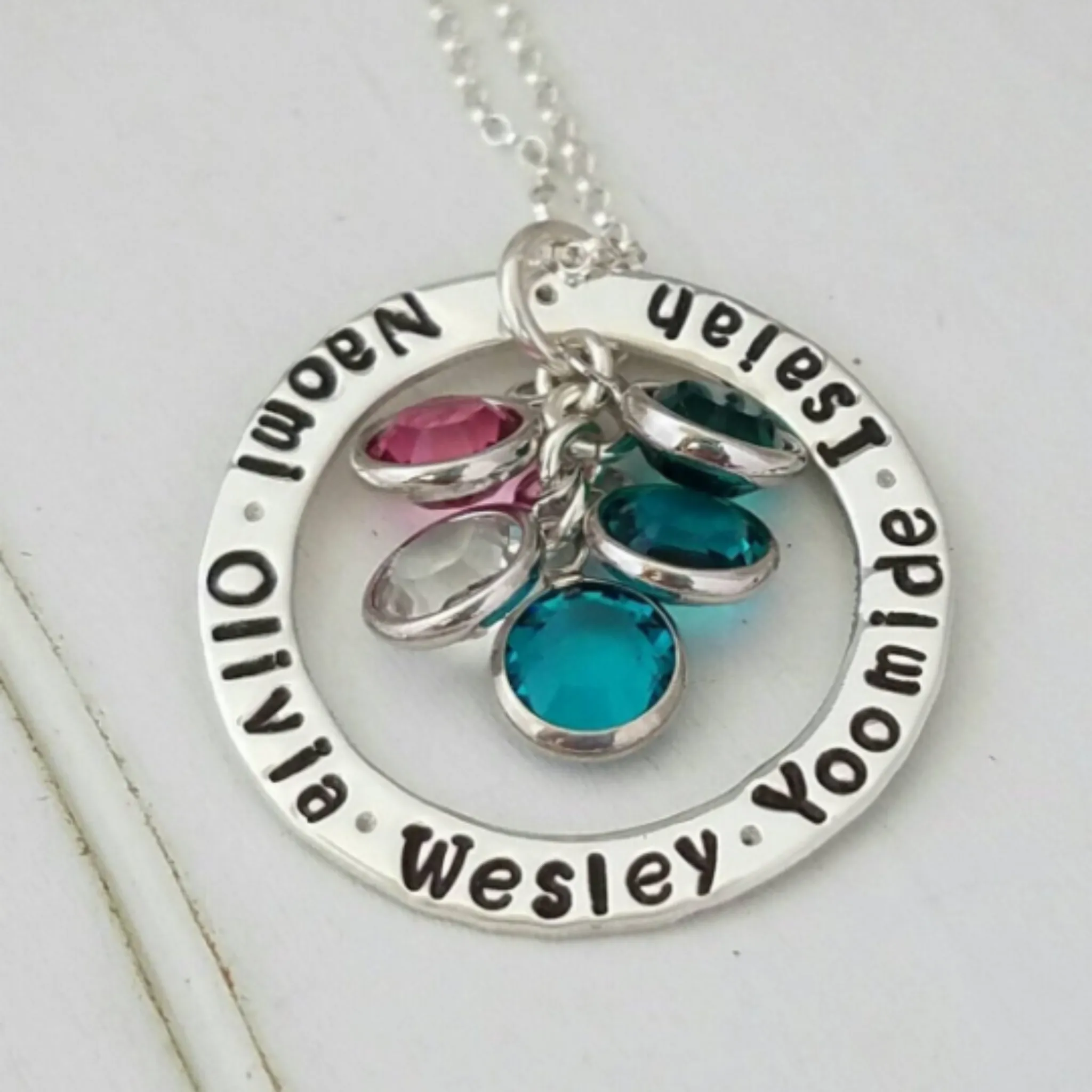 Multi Name Washer Style Necklace - Sterling Silver
