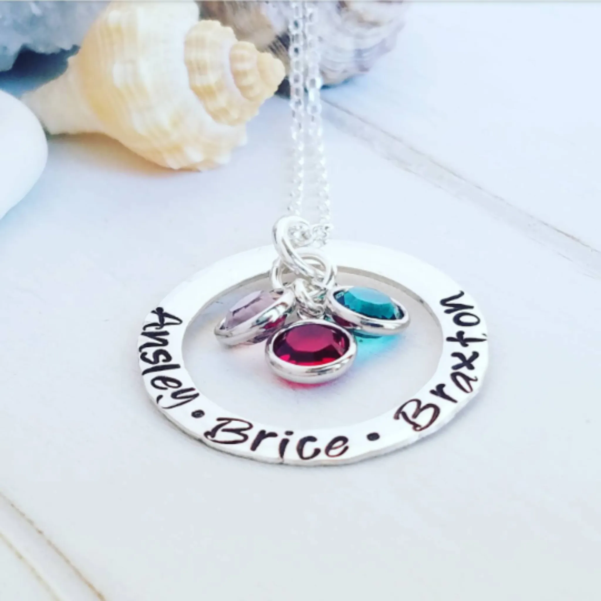 Multi Name Washer Style Necklace - Sterling Silver
