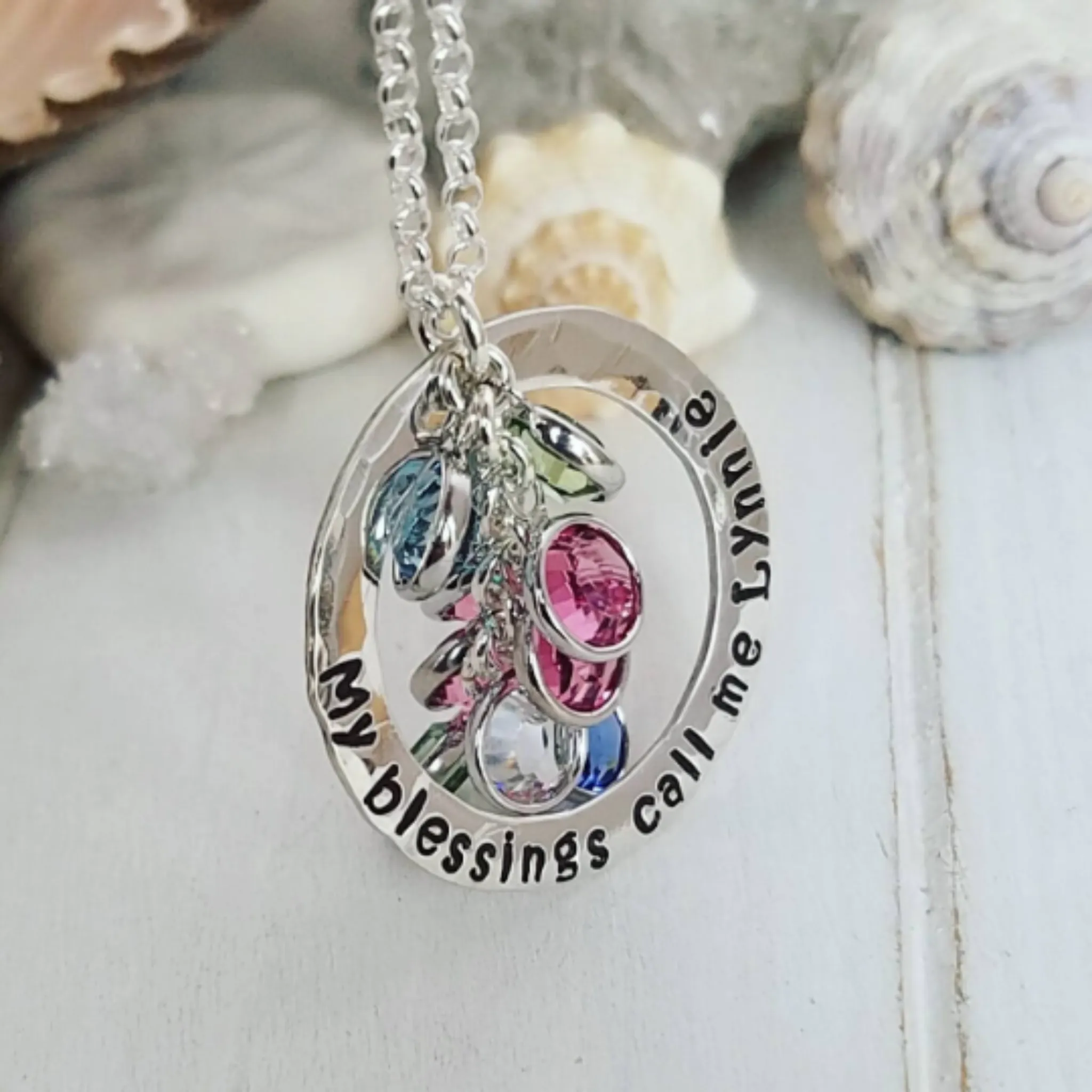 Multi Name Washer Style Necklace - Sterling Silver