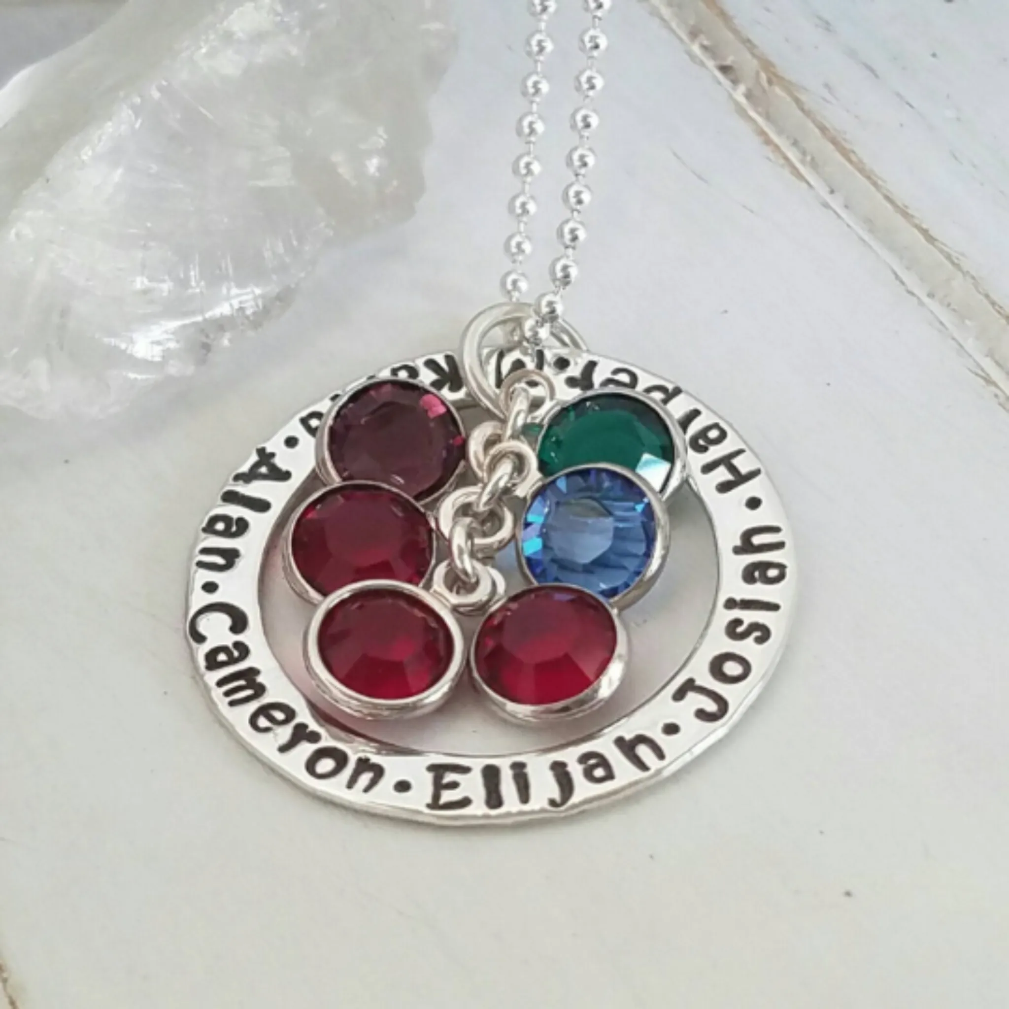 Multi Name Washer Style Necklace - Sterling Silver