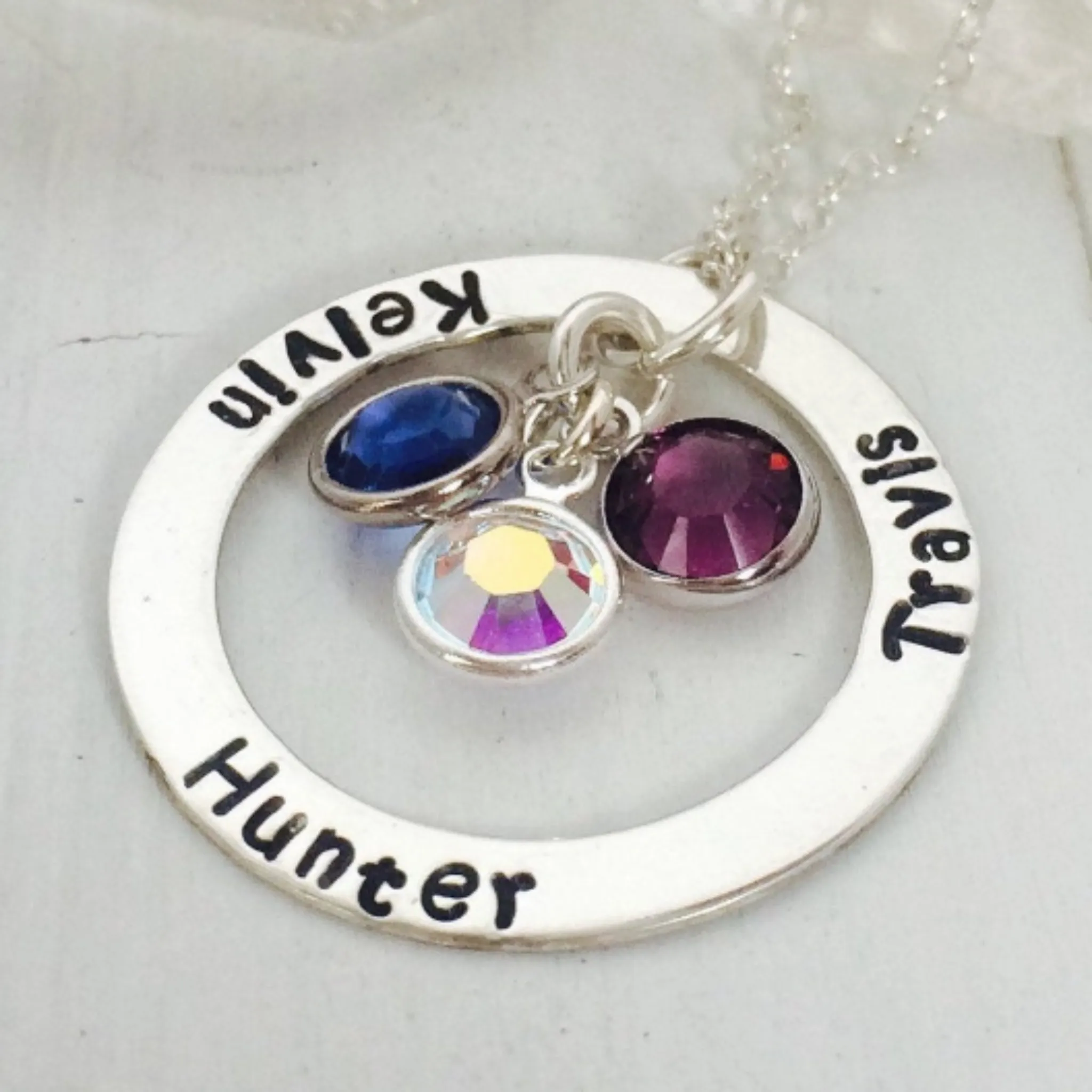 Multi Name Washer Style Necklace - Sterling Silver