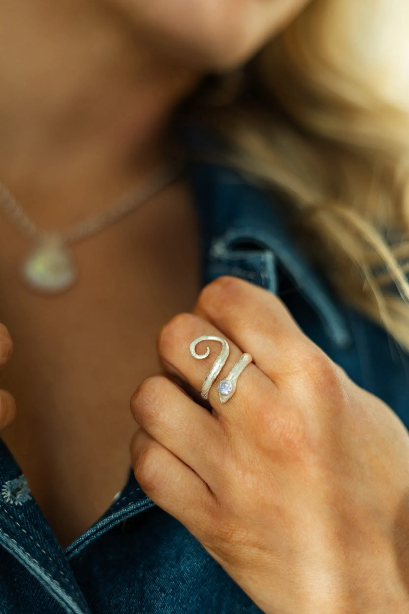 My Intuition Leads Me Tanzanite Sterling Silver Snake Ring