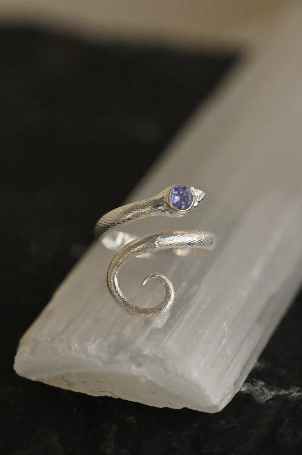 My Intuition Leads Me Tanzanite Sterling Silver Snake Ring