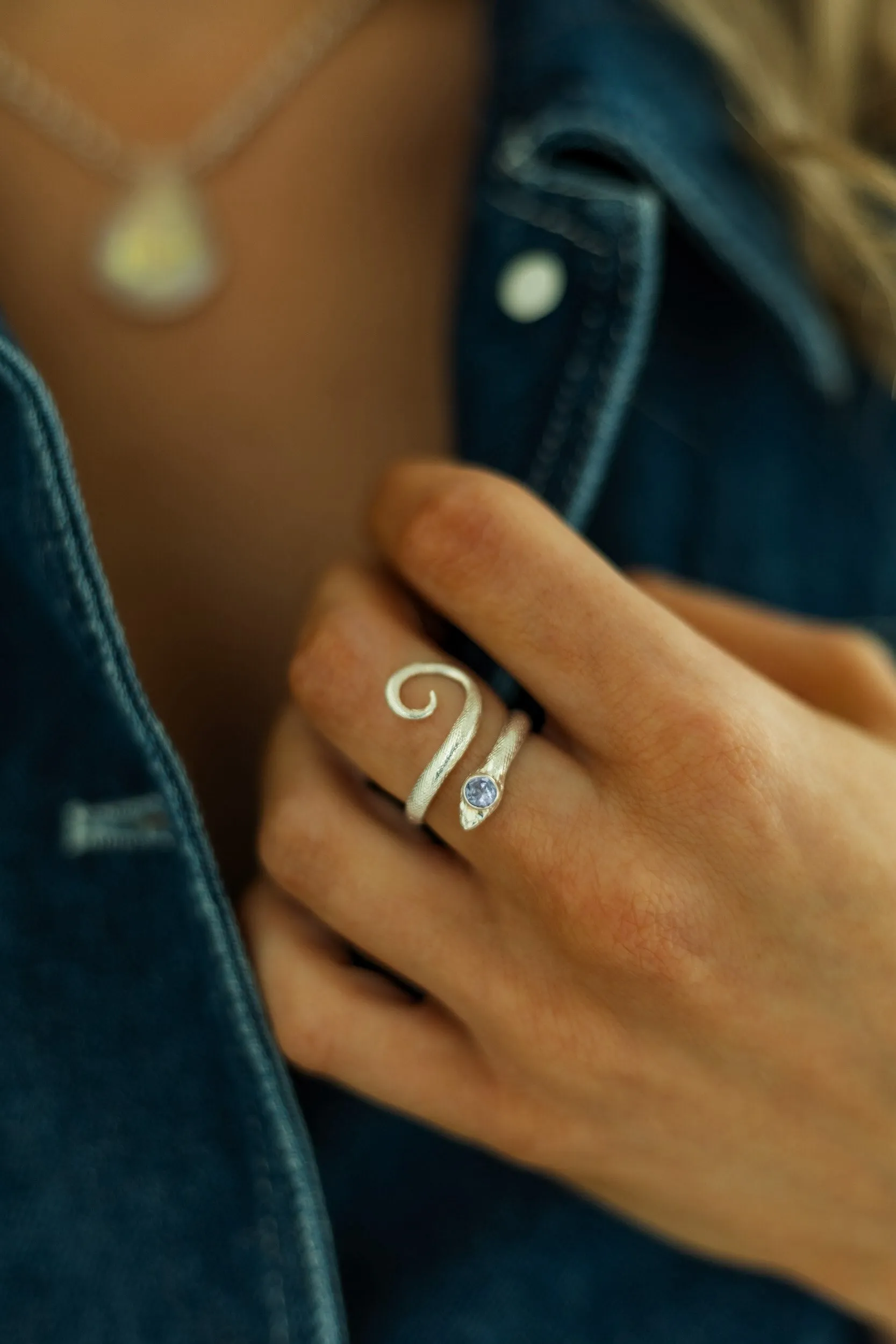 My Intuition Leads Me Tanzanite Sterling Silver Snake Ring
