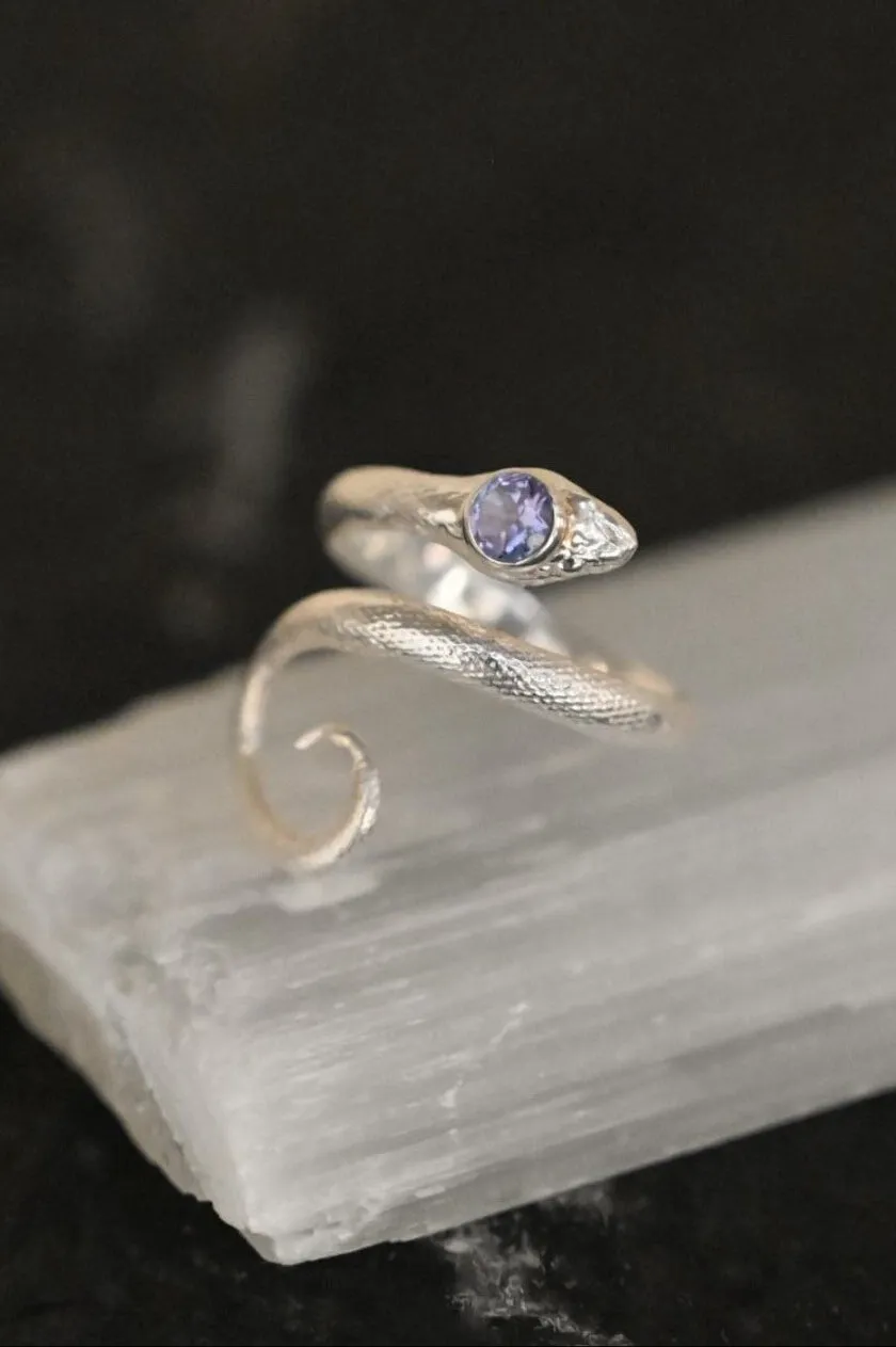 My Intuition Leads Me Tanzanite Sterling Silver Snake Ring