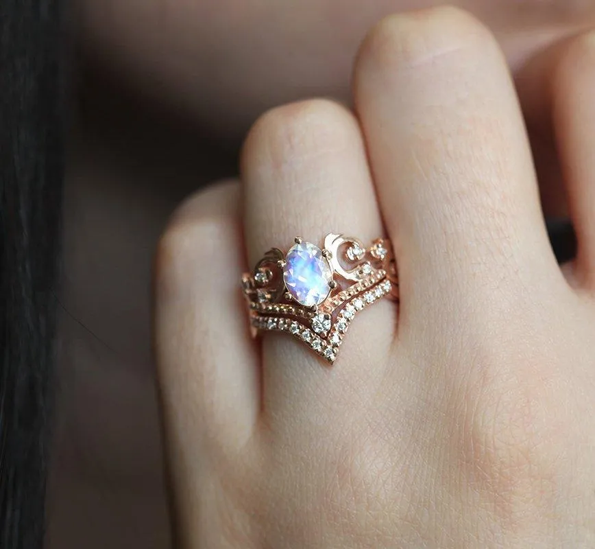 Naira Vintage Moonstone & Diamond Ring Set