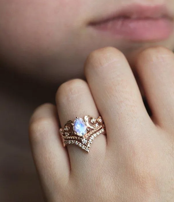 Naira Vintage Moonstone & Diamond Ring Set