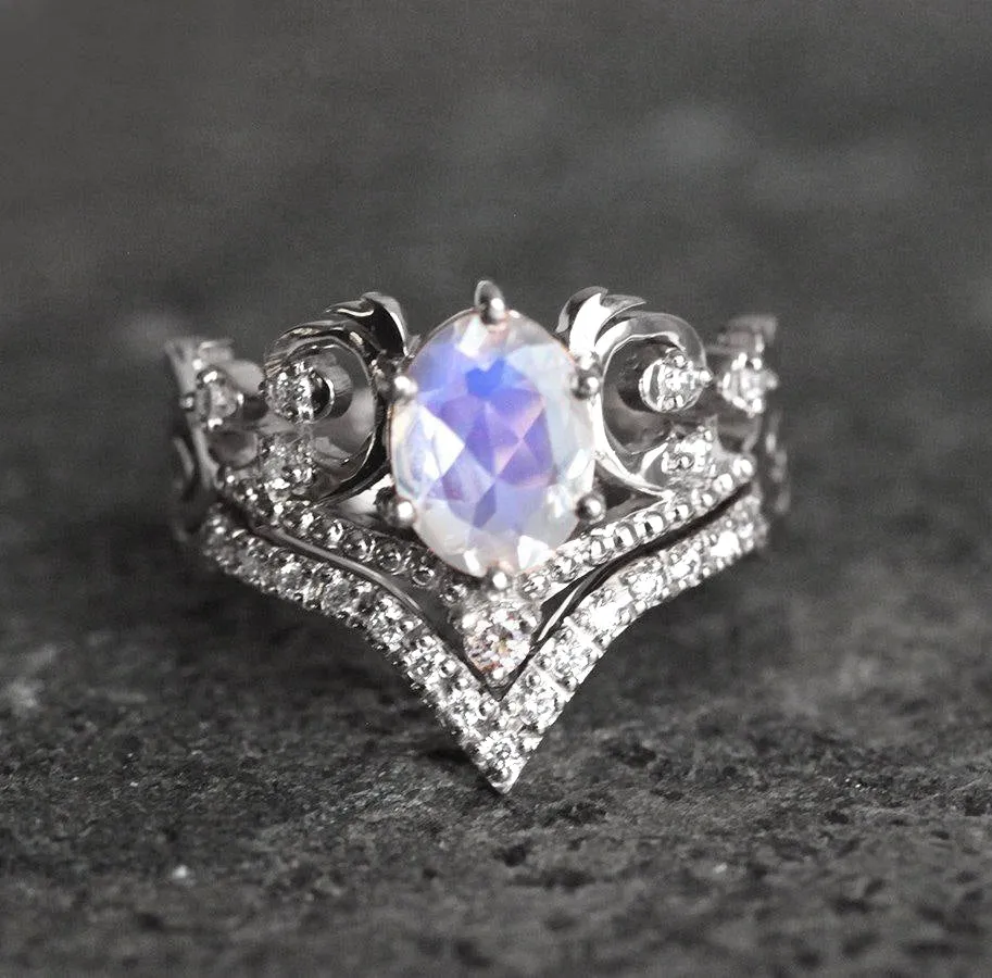 Naira Vintage Moonstone & Diamond Ring Set