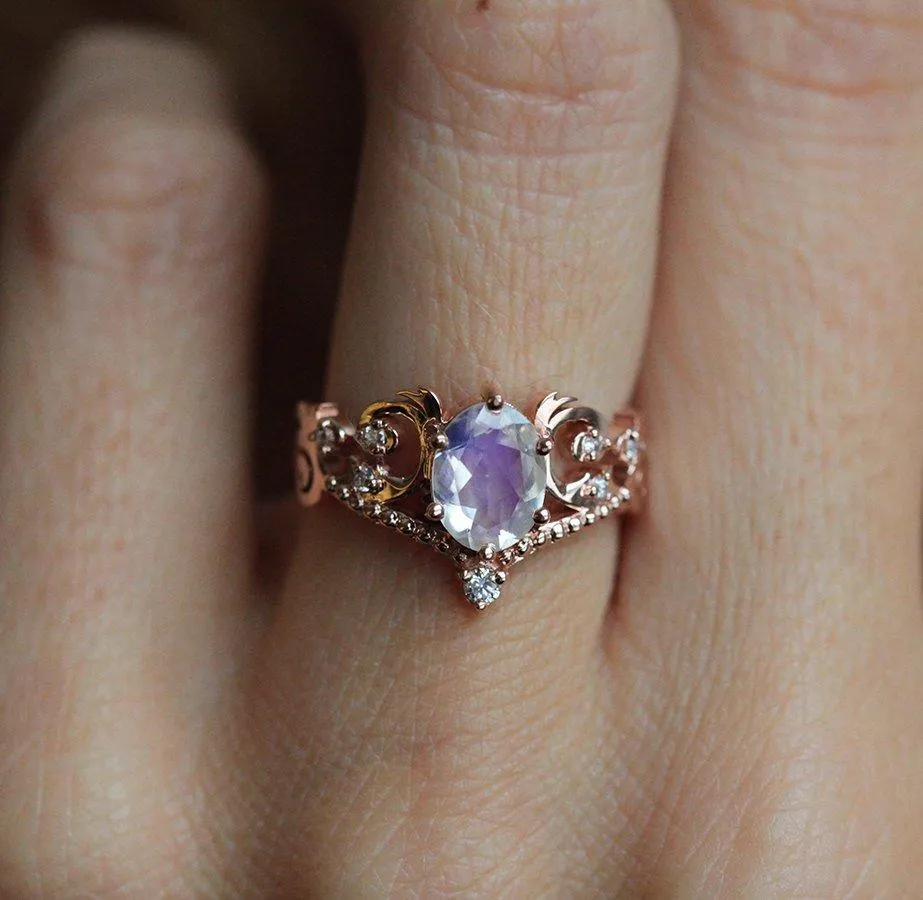 Naira Vintage Moonstone & Diamond Ring Set
