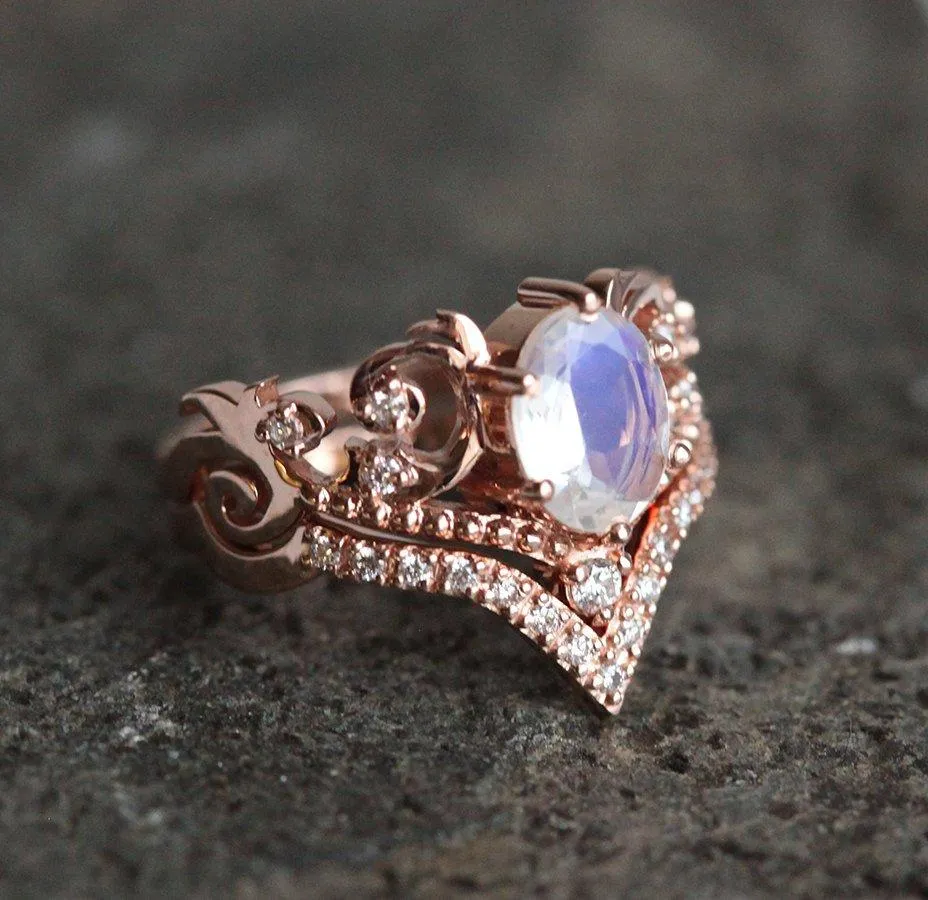 Naira Vintage Moonstone & Diamond Ring Set