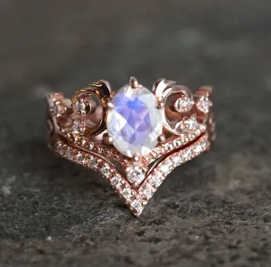 Naira Vintage Moonstone & Diamond Ring Set
